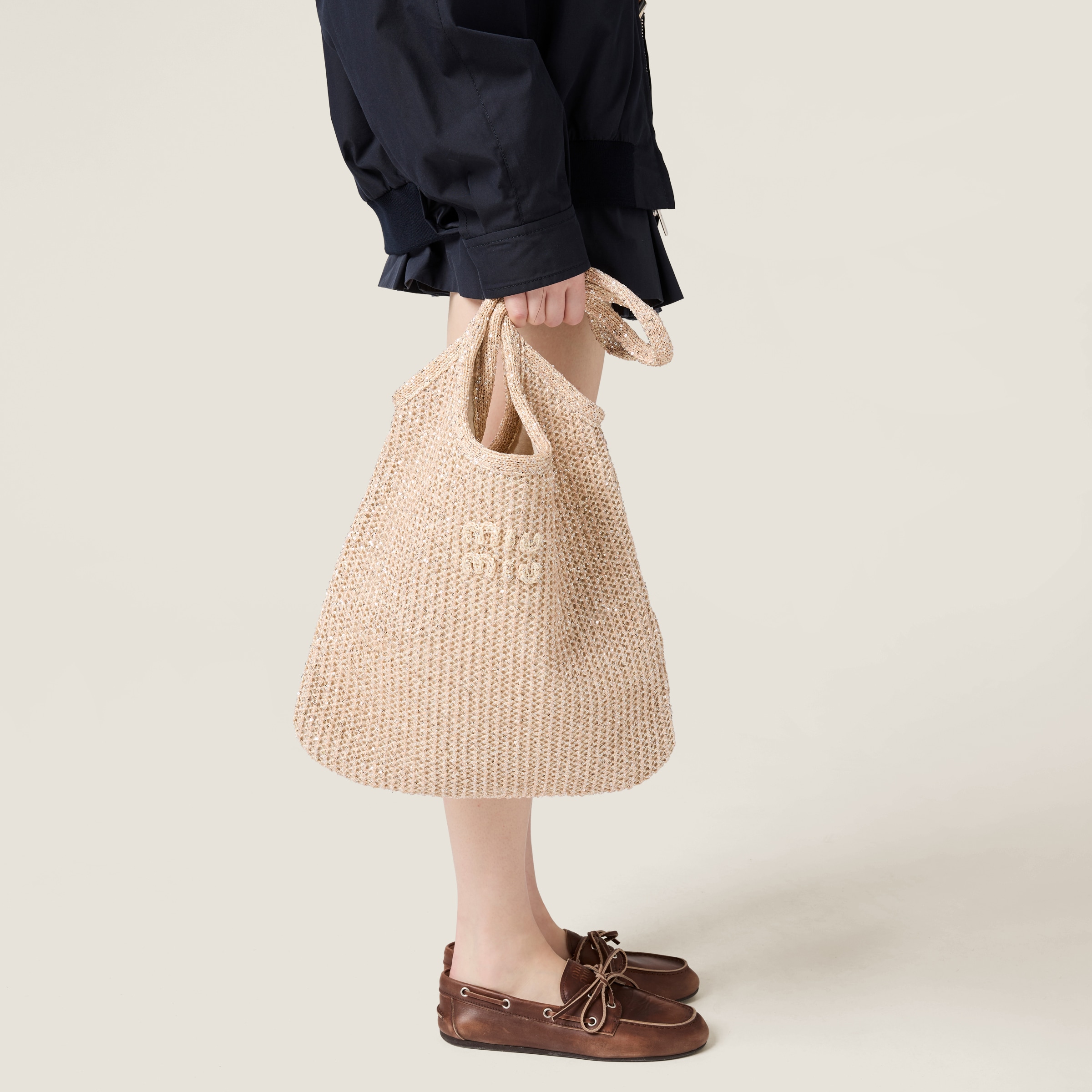 ピンクベージュ Ivy スパンコール メッシュ バッグ | Miu Miu