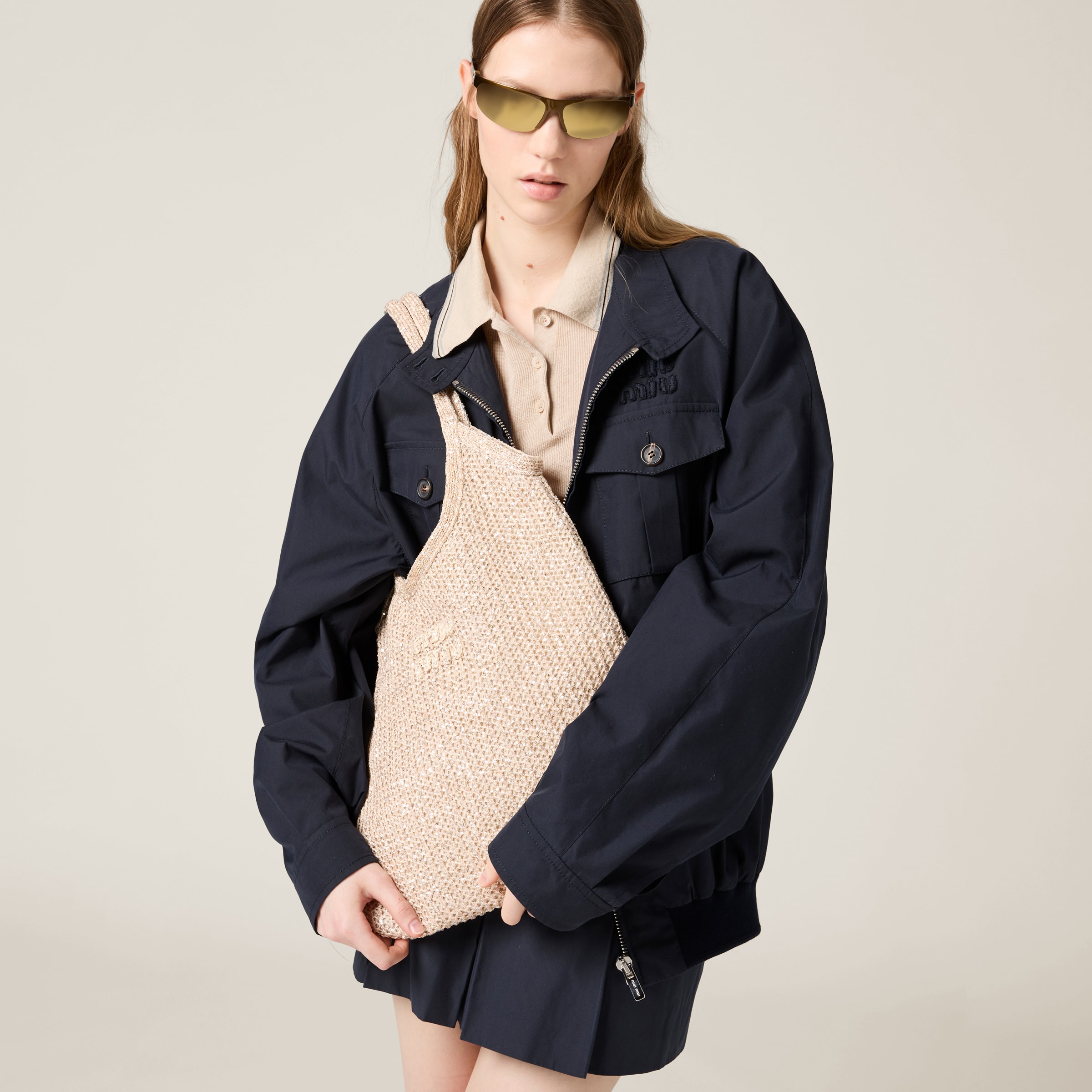 ピンクベージュ Ivy スパンコール メッシュ バッグ | Miu Miu