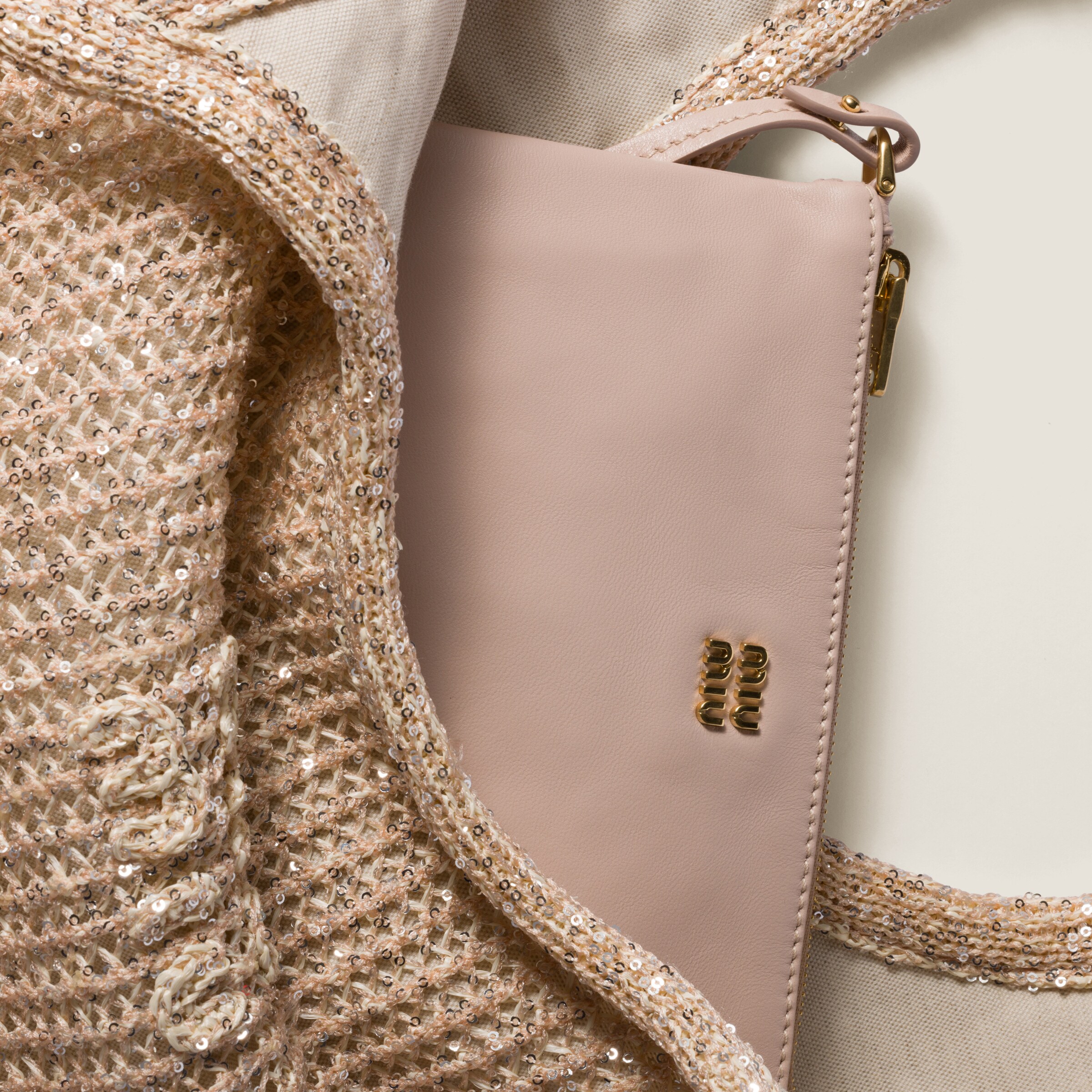 ピンクベージュ Ivy スパンコール メッシュ バッグ | Miu Miu ピンクベージュ Ivy スパンコール メッシュ バッグ | Miu Miu