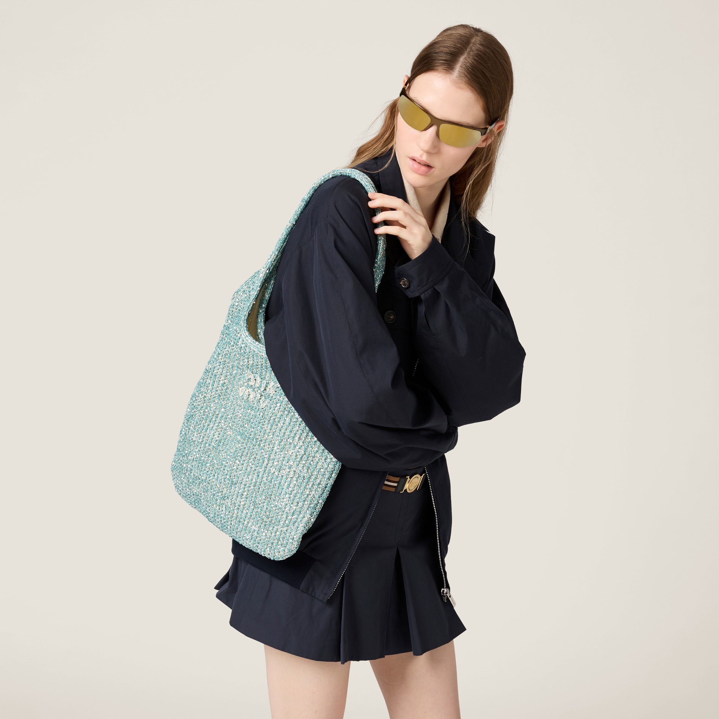 ブルーグリーン Ivy スパンコール メッシュ バッグ | Miu Miu