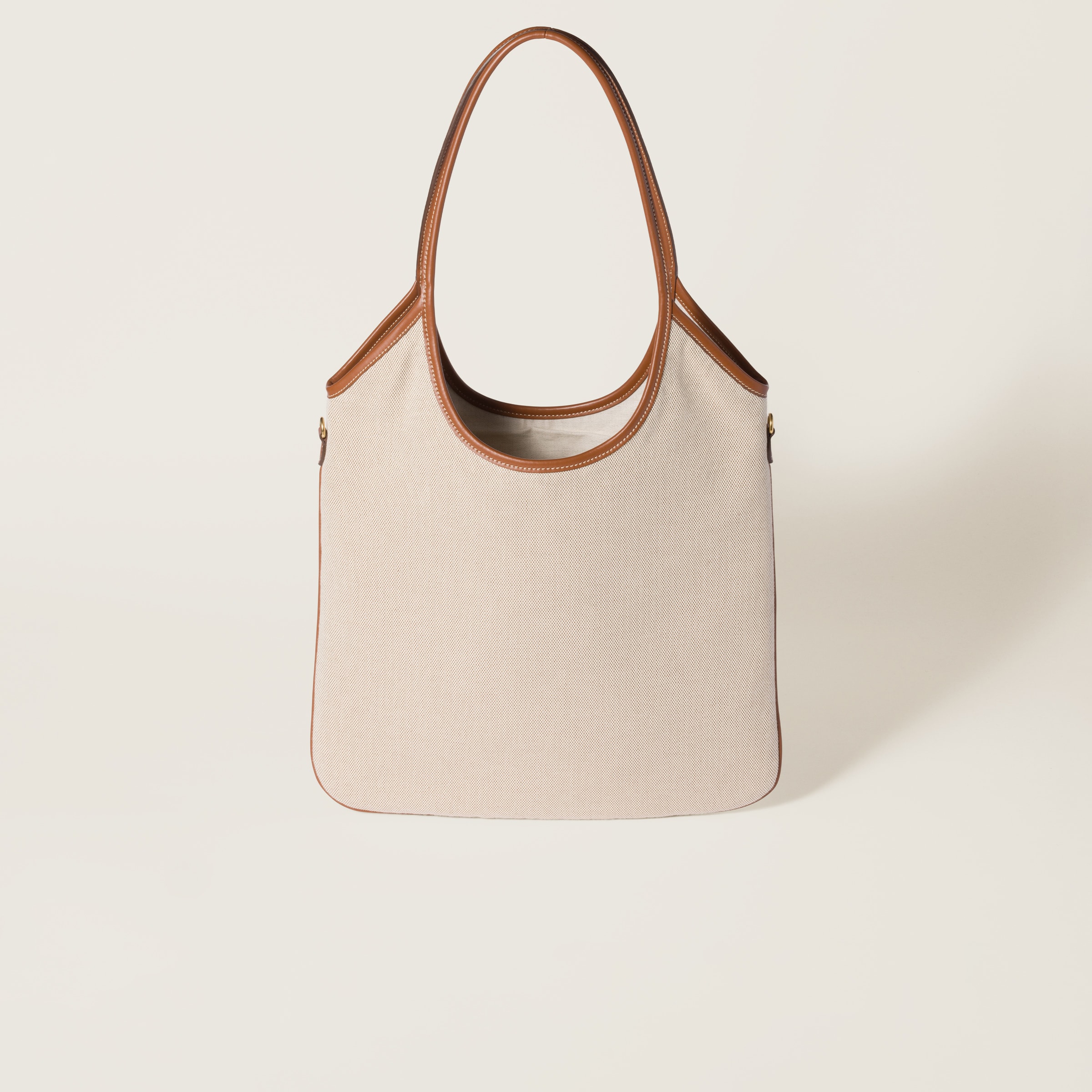 Miu Miu Ivy Canvas And Leather Bag In Beige/brandy
