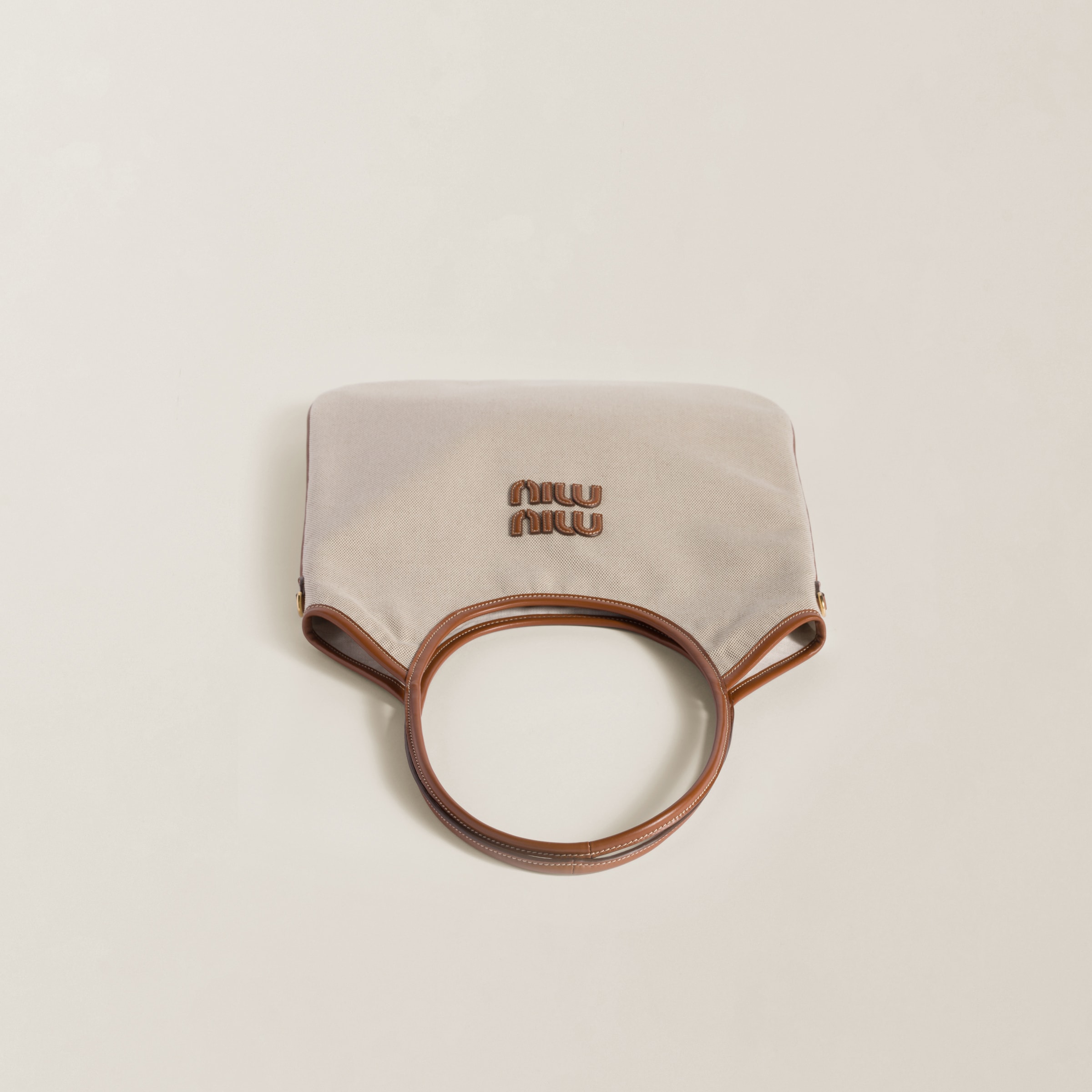 Miu Miu Ivy Canvas And Leather Bag In Beige/brandy