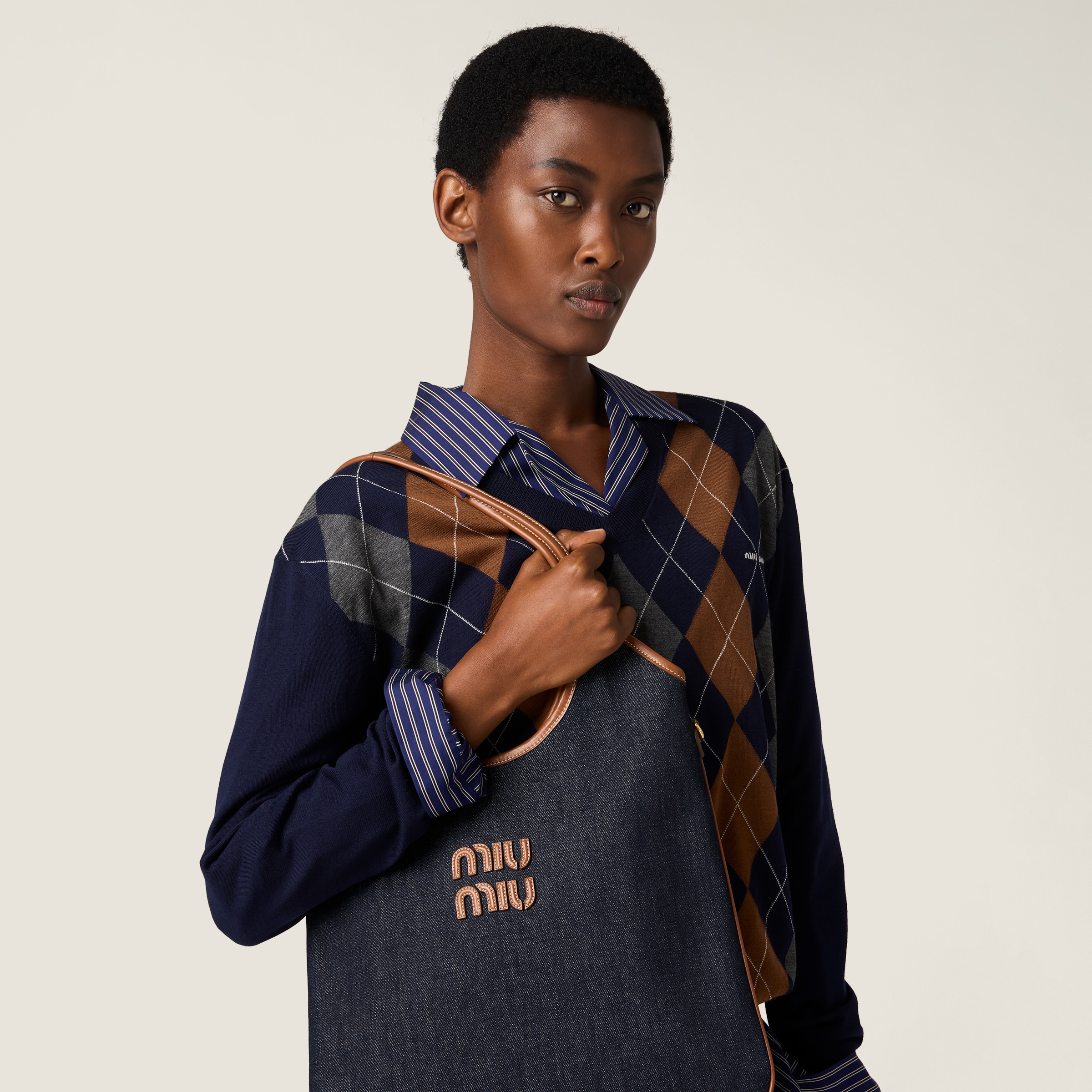 MIUMIU IVY レザーロゴ デニムトートバッグ Miu Miu Ivy Denim Bag in Blue | Lyst