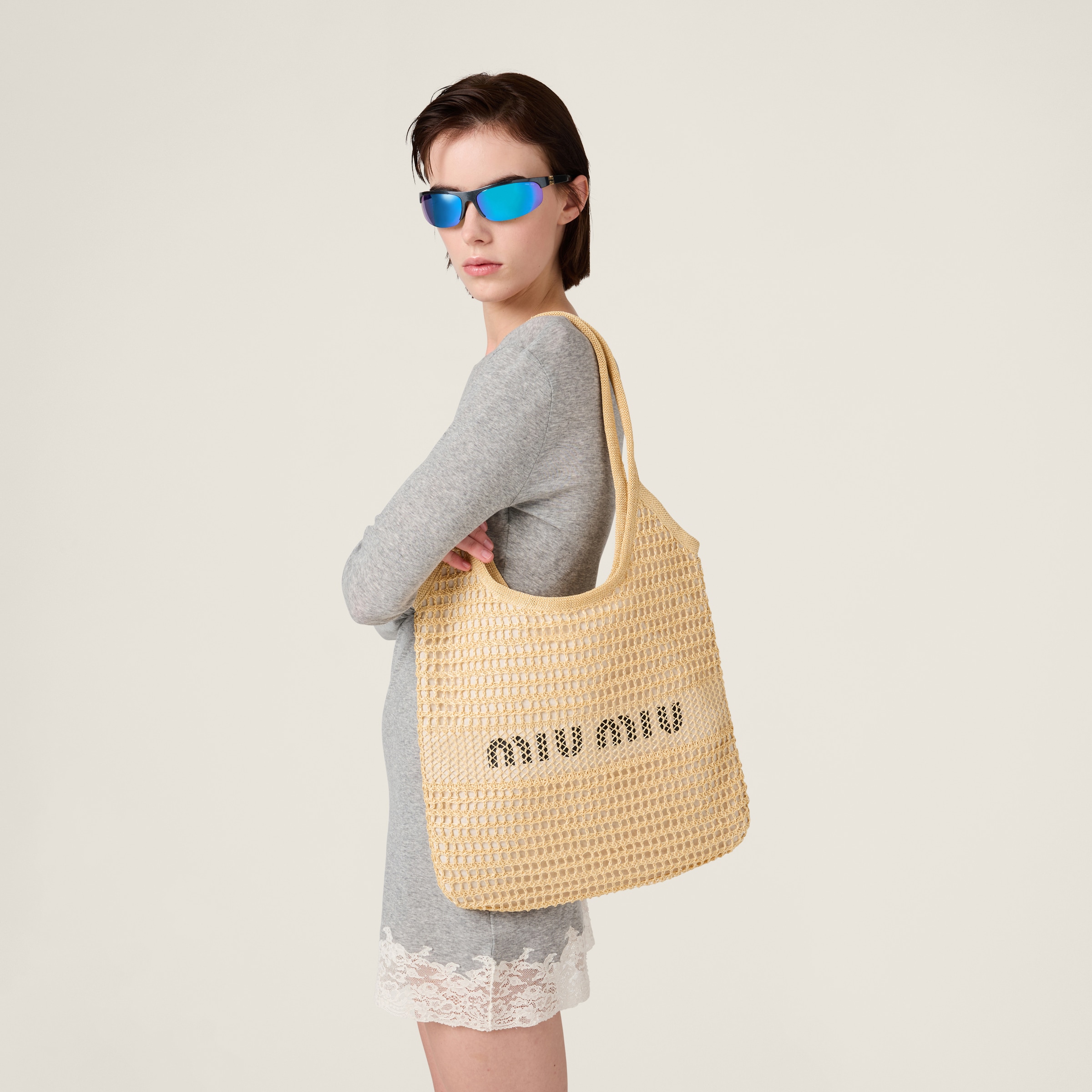 Miu Miu♡可愛いアイビー リネンバック♡ ナチュラル アイビー ラフィアエフェクトxリネン バッグ | Miu Miu