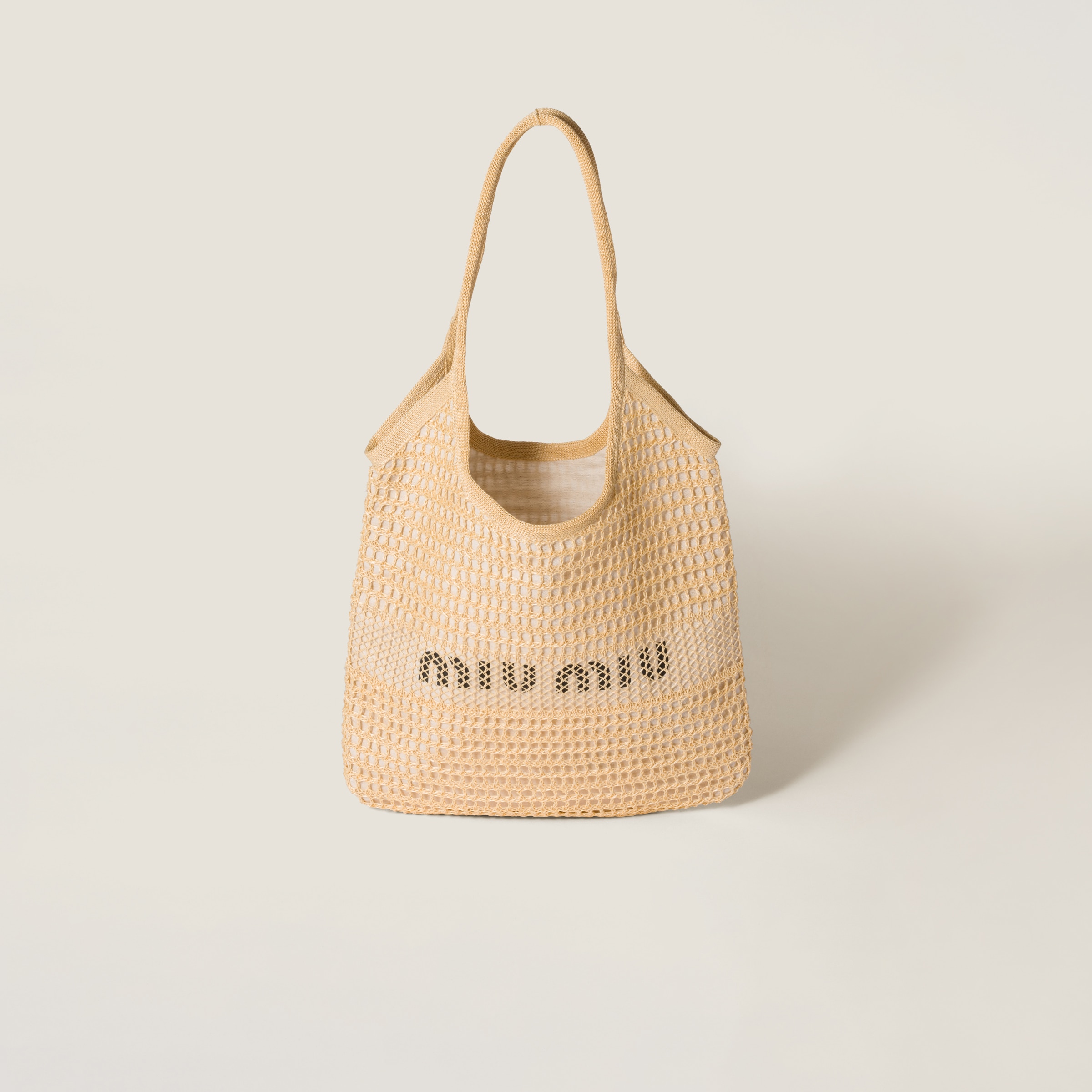 Miu Miu Ivy raffia-effect and linen bag