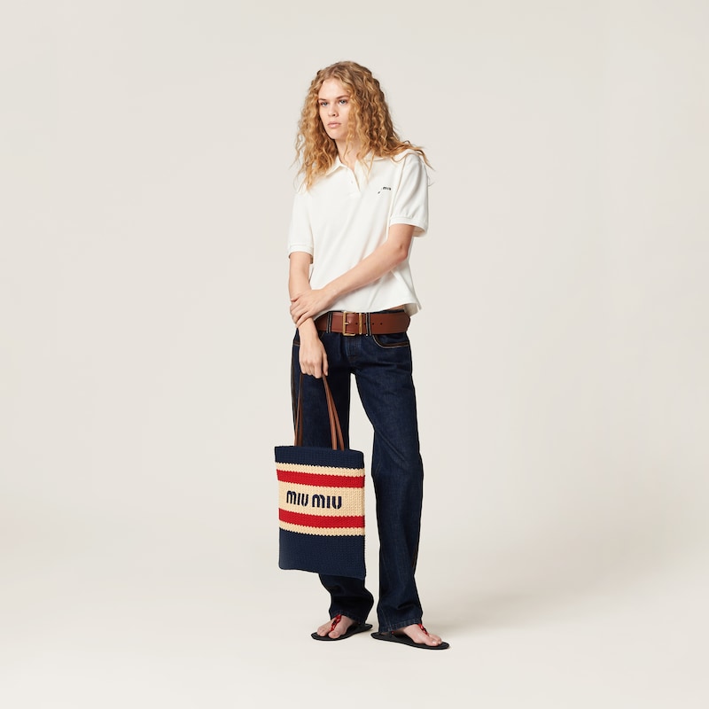 Raffia-effect woven tote bag