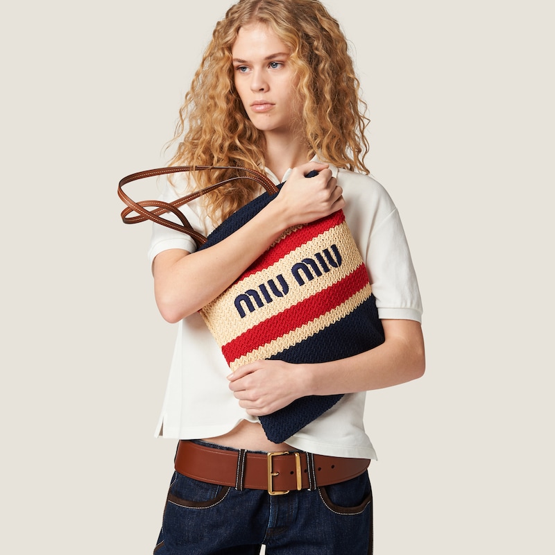 Raffia-effect woven tote bag