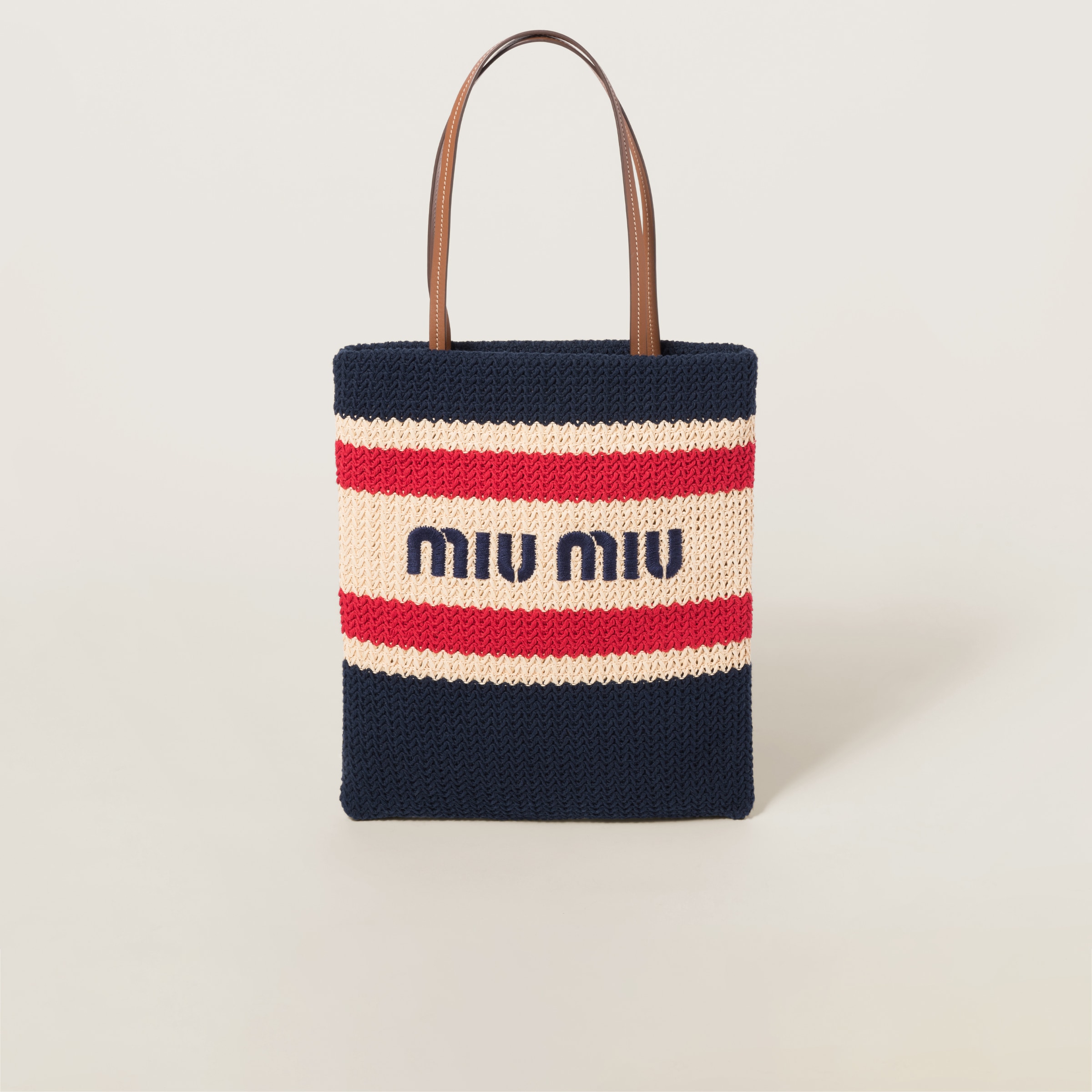 Miumiu Crochet Tote Bag In Beige/blue