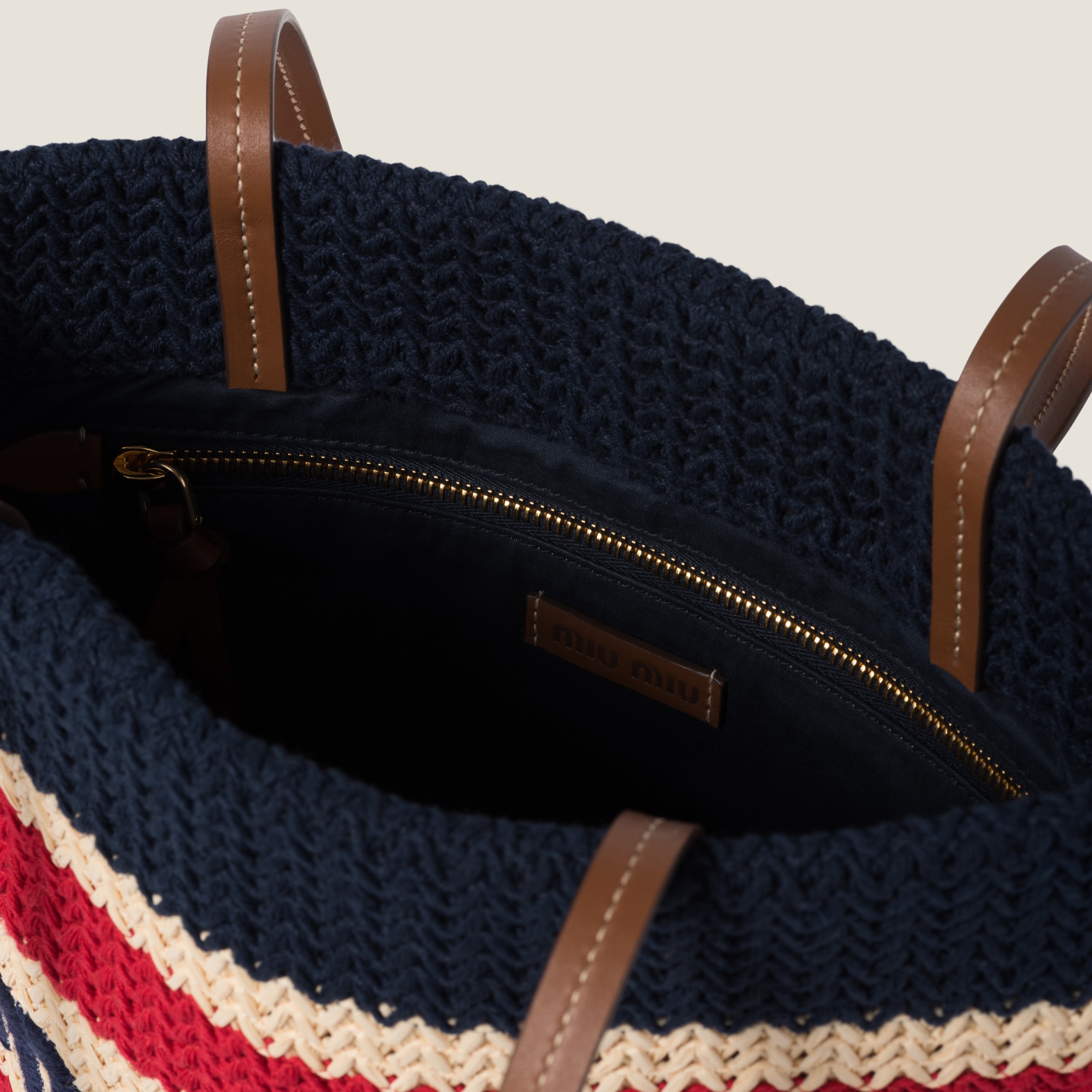 Natural/blue Raffia-effect Woven Tote Bag | Miu Miu