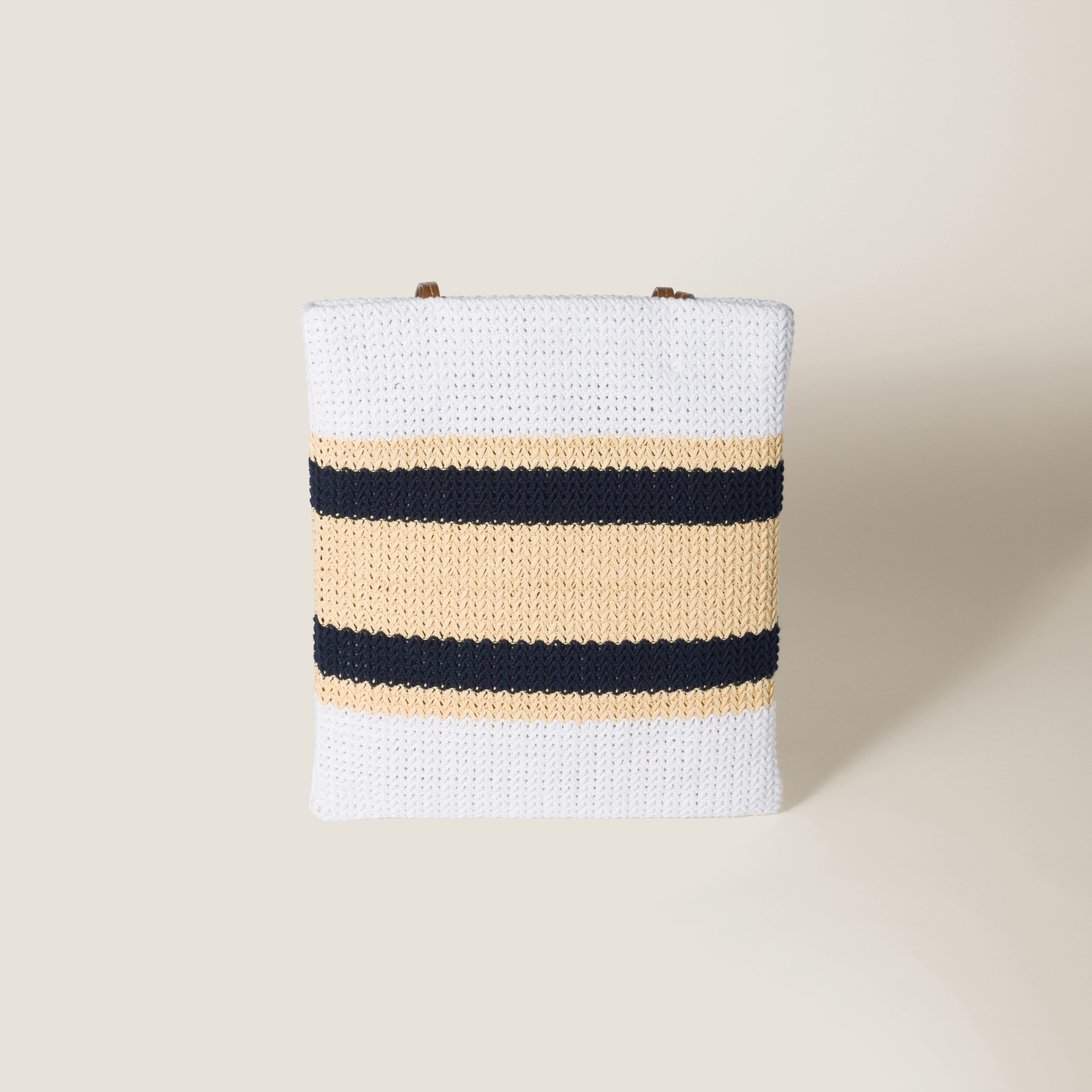 Tan/white Raffia-effect Woven Tote Bag | Miu Miu
