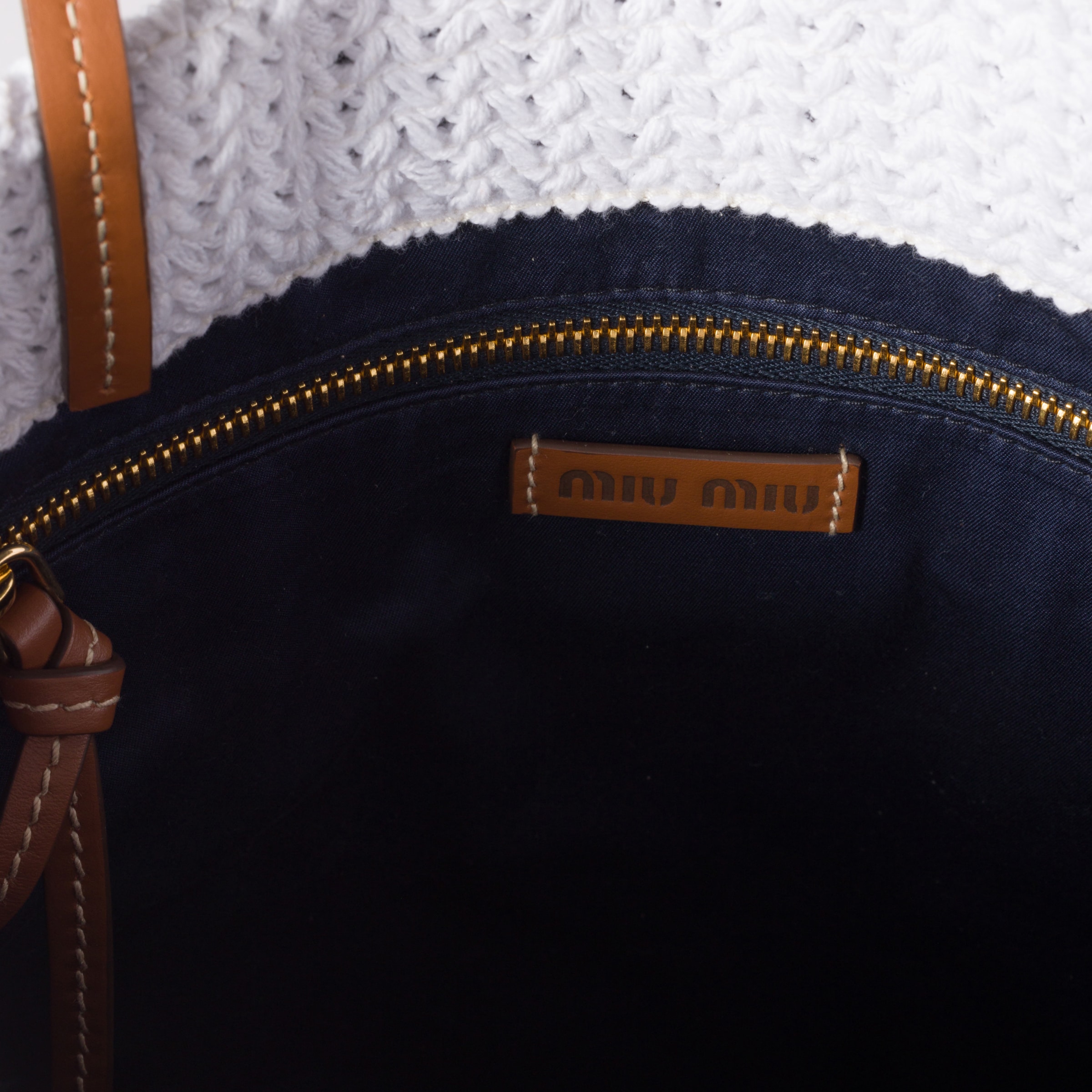 Miu Miu Raffia-effect Woven Tote Bag In Tan/white