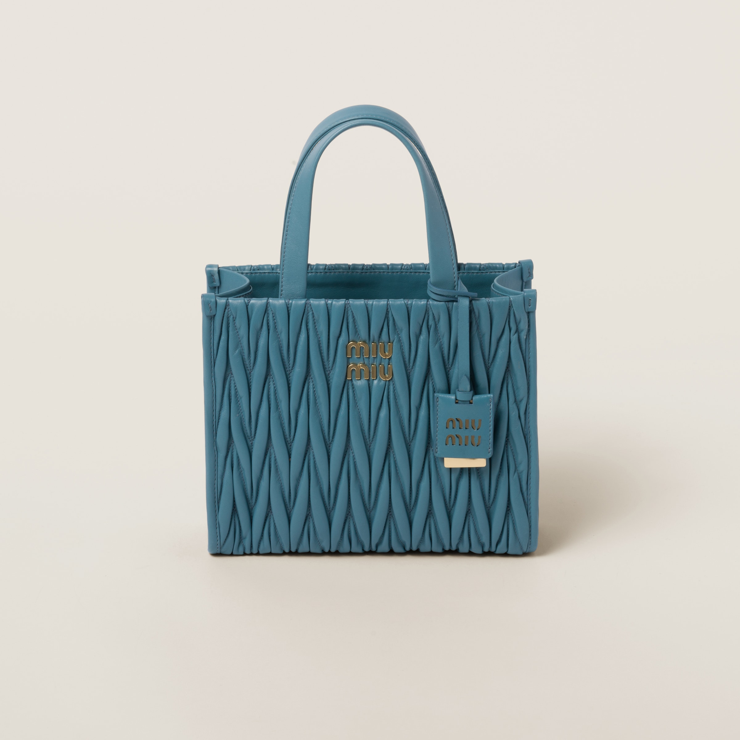 Marina Blue Matelassé Nappa Leather Tote | Miu Miu