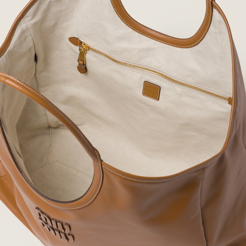 MIUMIU 26S IVY 40 TOTE IN CHOCOLATE BROWN CANVAS AND DARK BROWN CALFSKIN