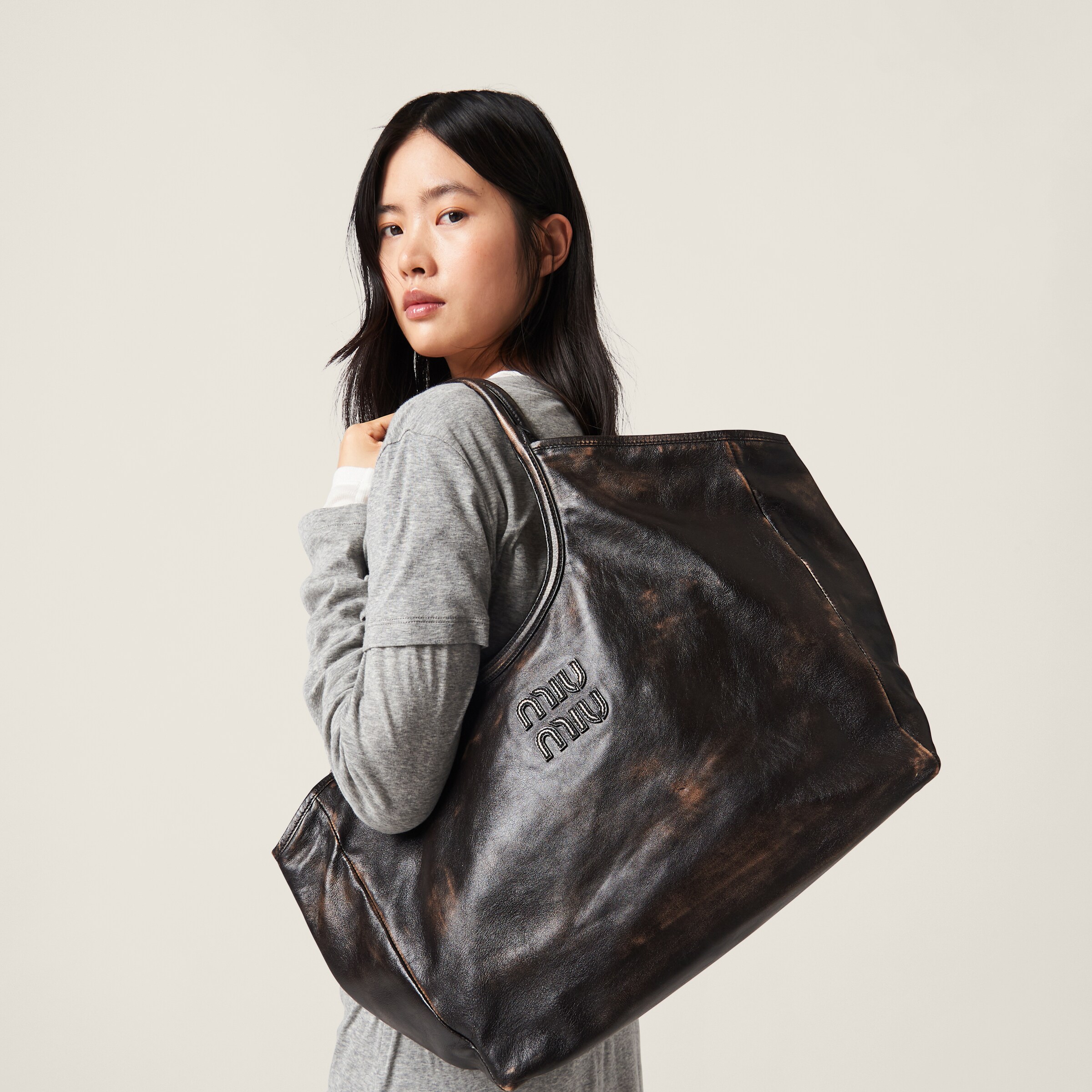 Miu miu leather tote bag new arrivals