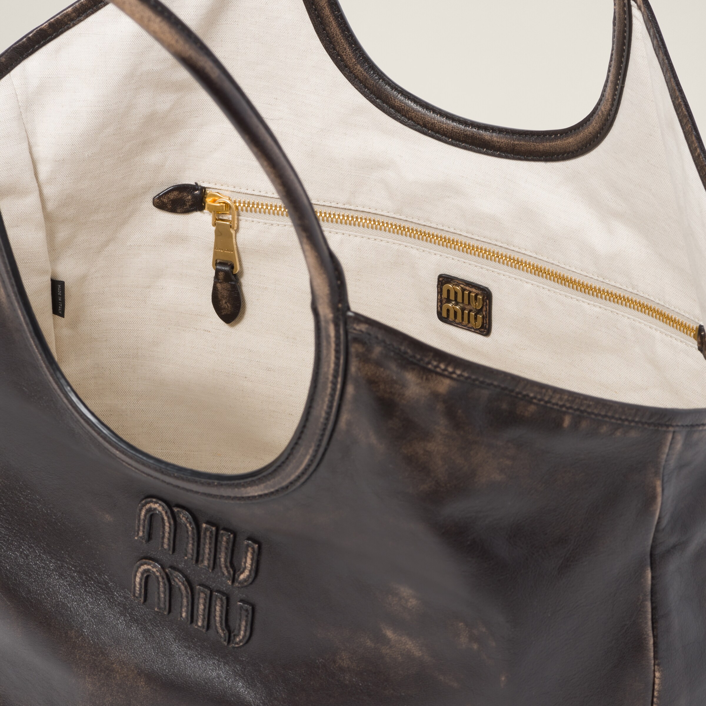 ダークブラウン レザー トートバッグ | Miu Miu