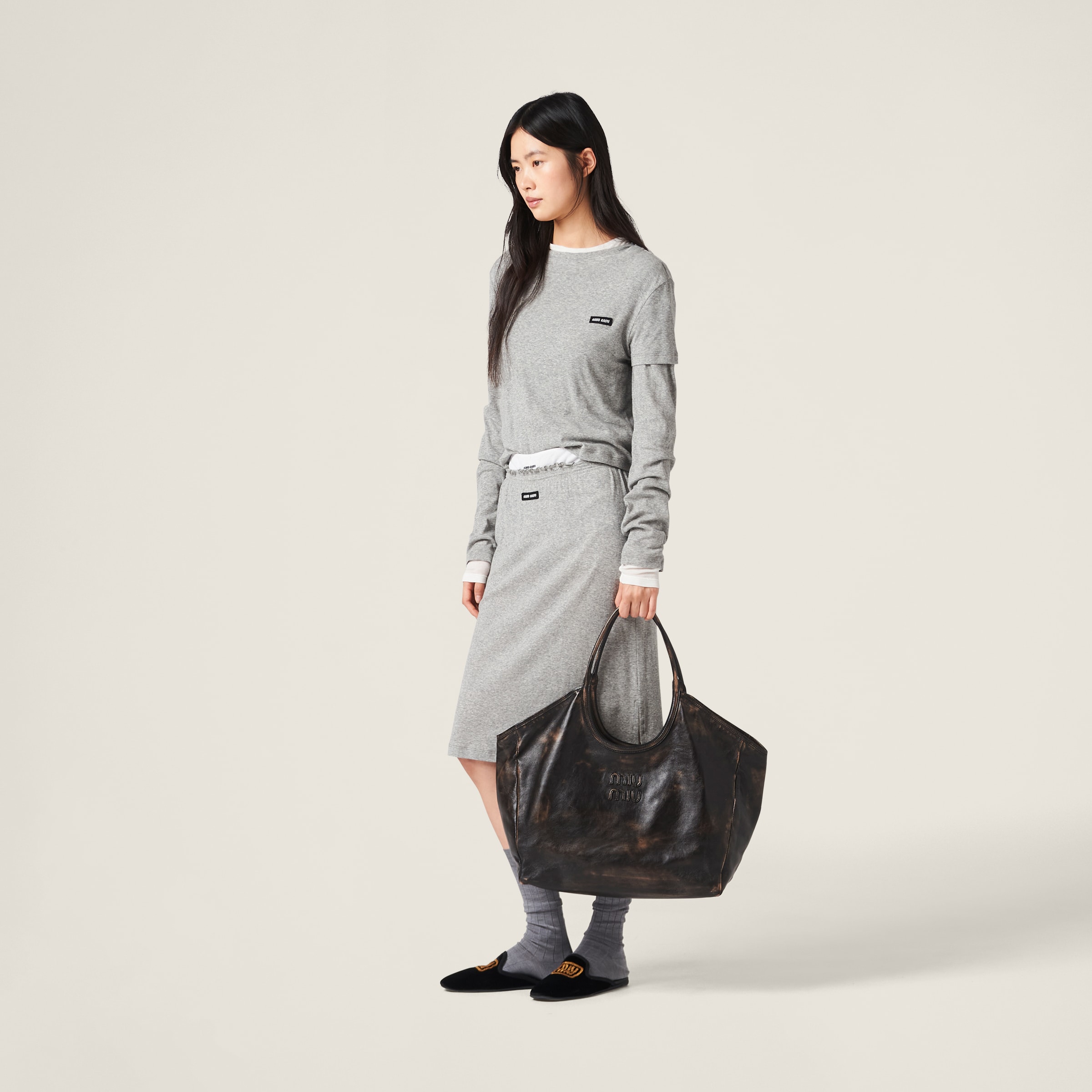 Sand/coffee Leather Tote Bag | Miu Miu Leather tote bag