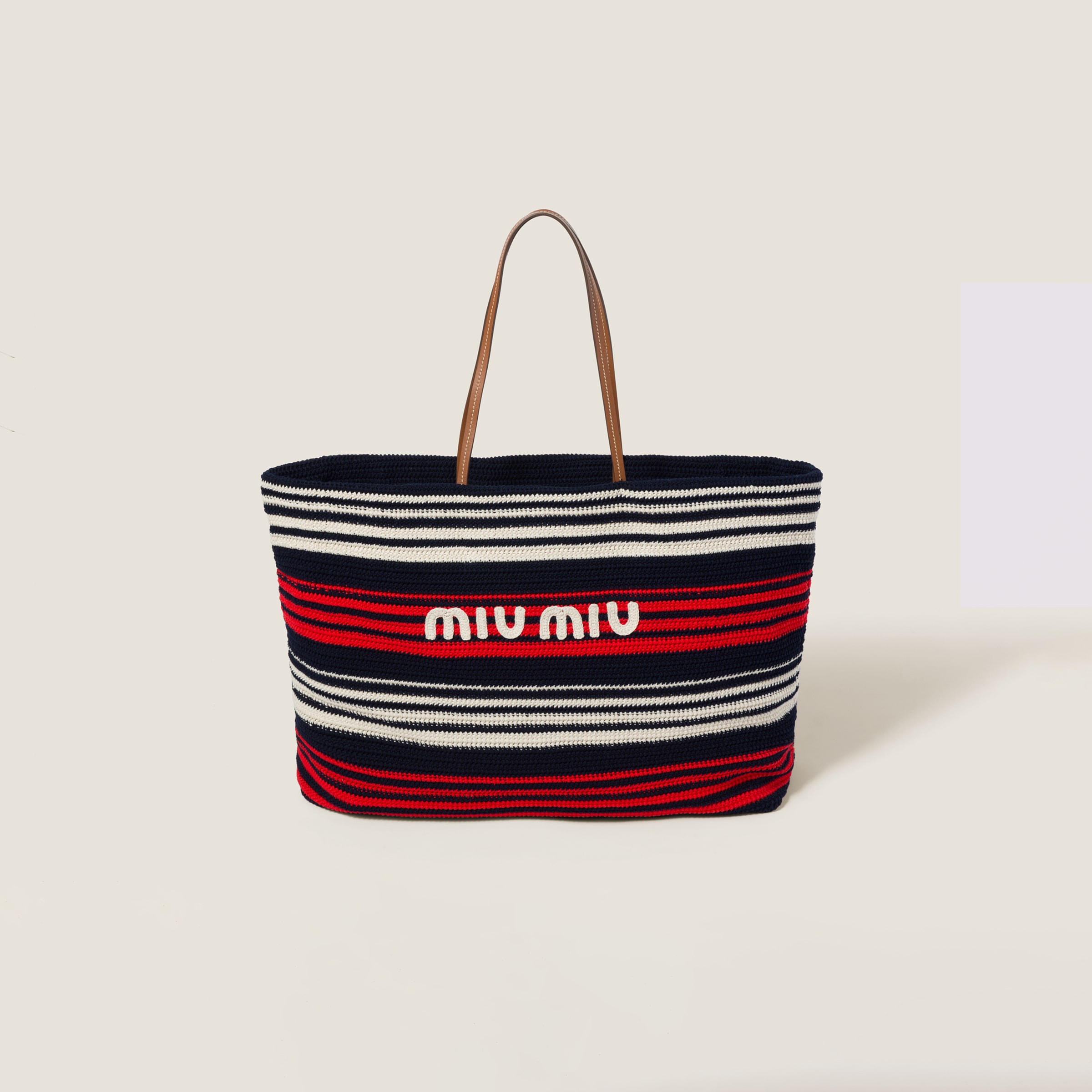 Miumiu Crochet Tote Bag In Blue/red/white