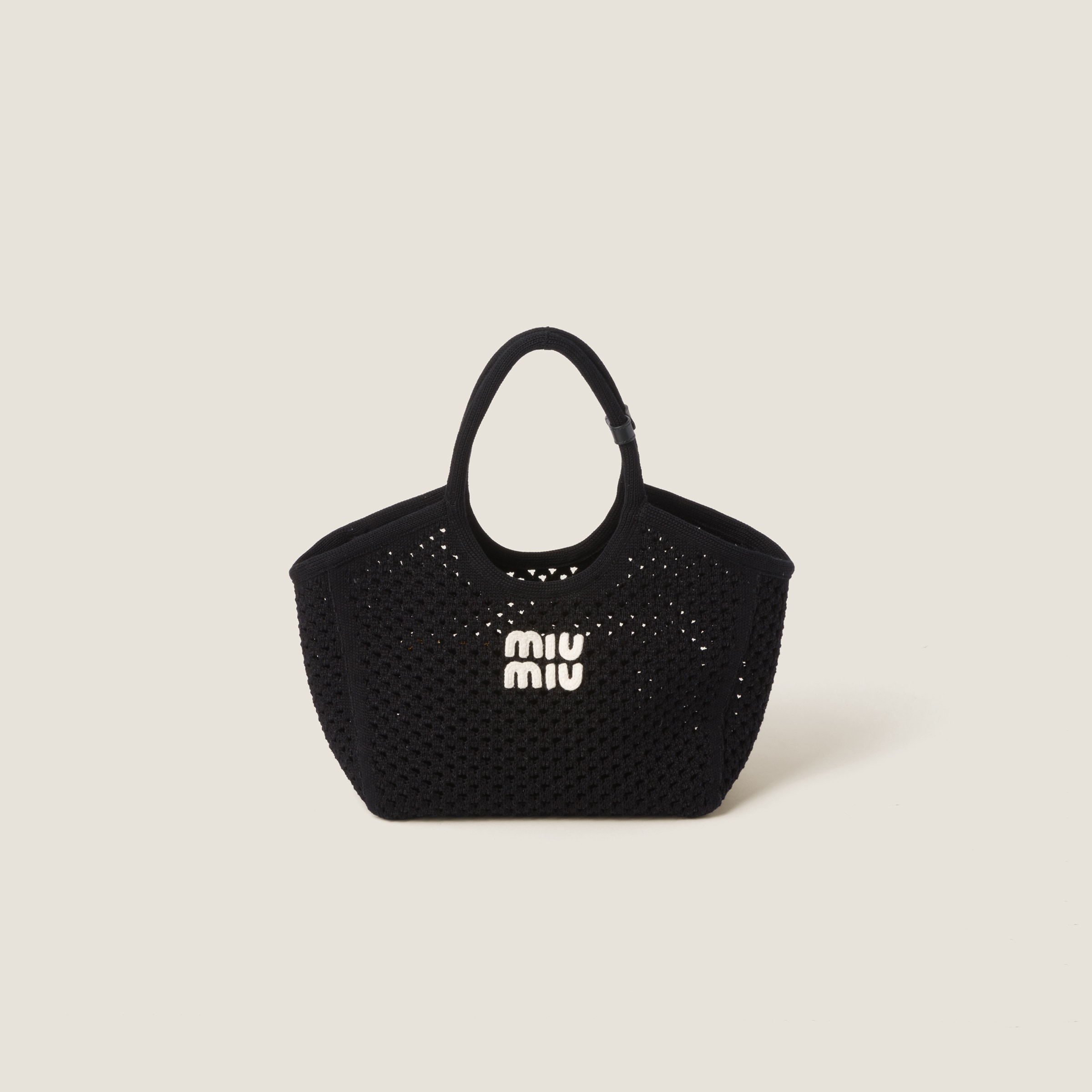 ブラック/オフホワイト メッシュ コットン トートバッグ | Miu Miu