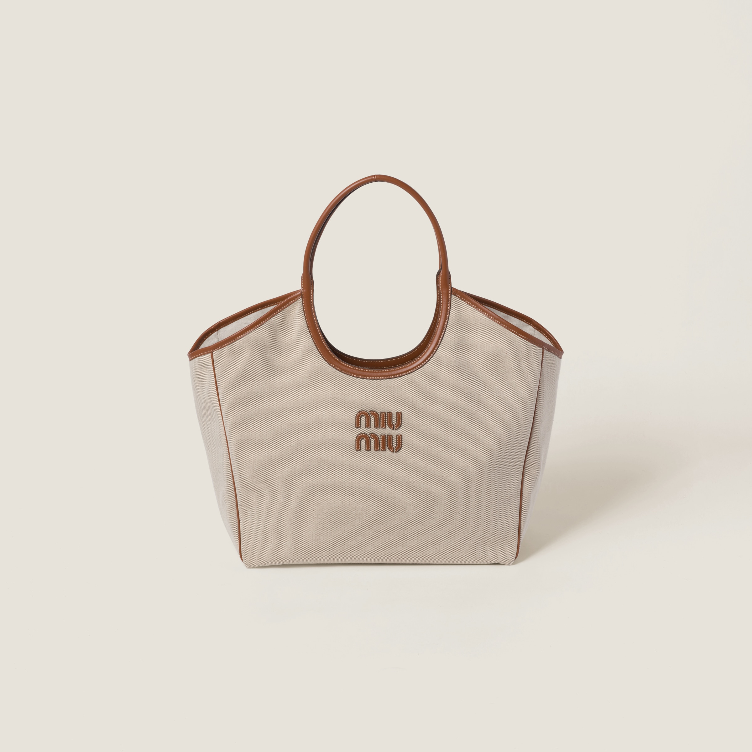 Miumiu Ivy Canvas Bag In Beige/brandy