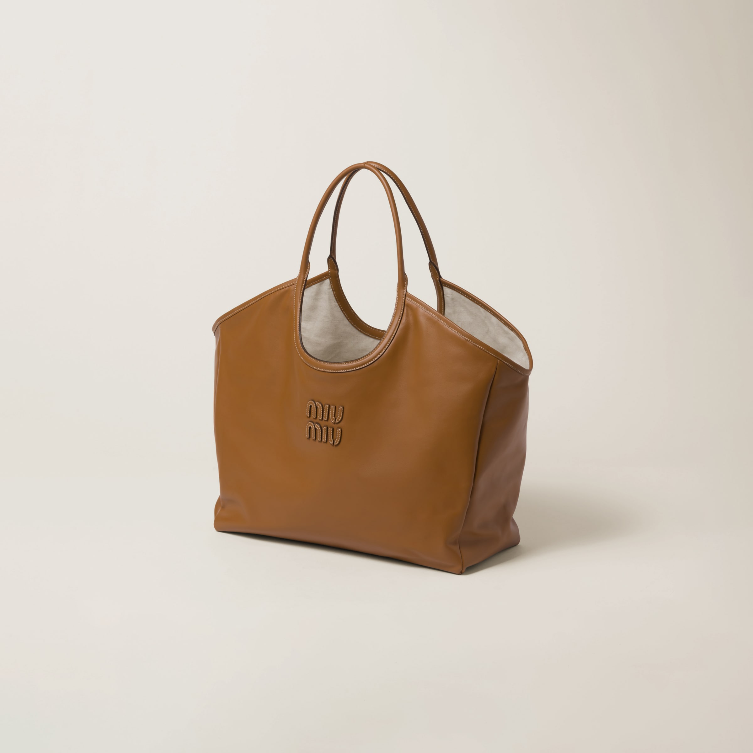 Miu Miu Ivy Leather Bag In Cognac