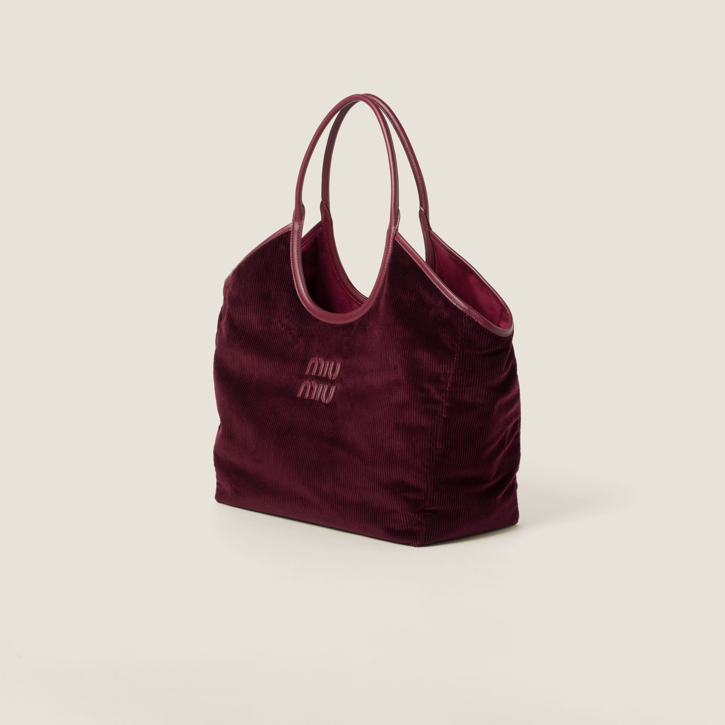 Miu Miu Ivy Corduroy Shopping Bag In Amaranth Red/maize Yellow