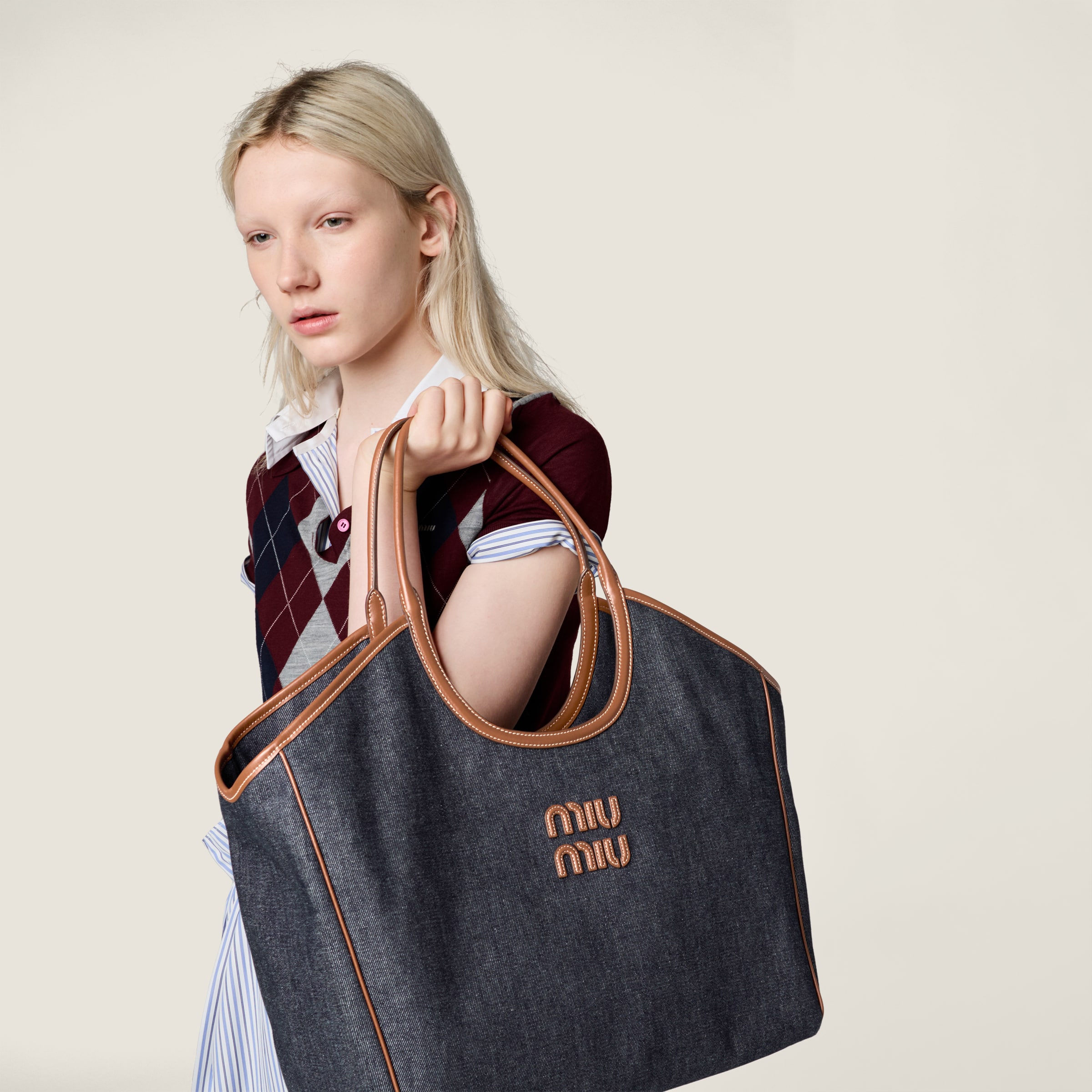 Blue/brandy Ivy Denim Bag | Miu Miu