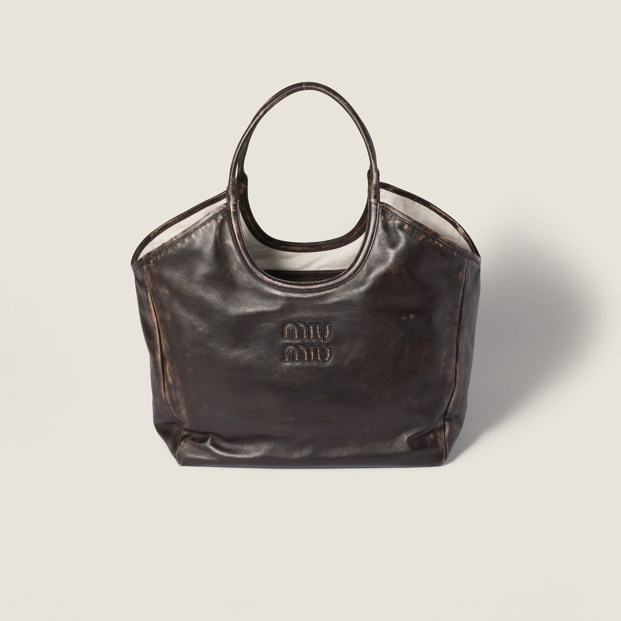 Miu Miu Ivy Leather Tote Bag In Brown