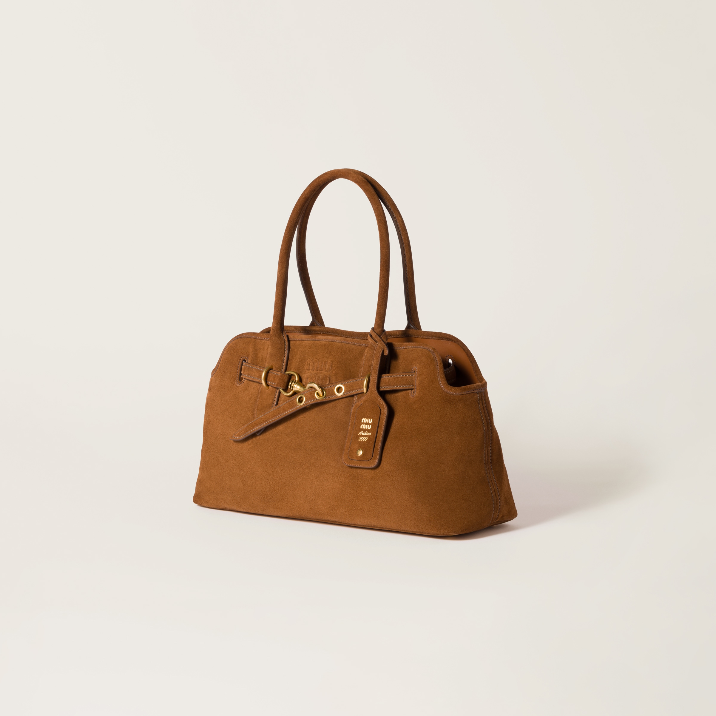 Miu Miu Suede Aventure Top-handle Bag In Oak