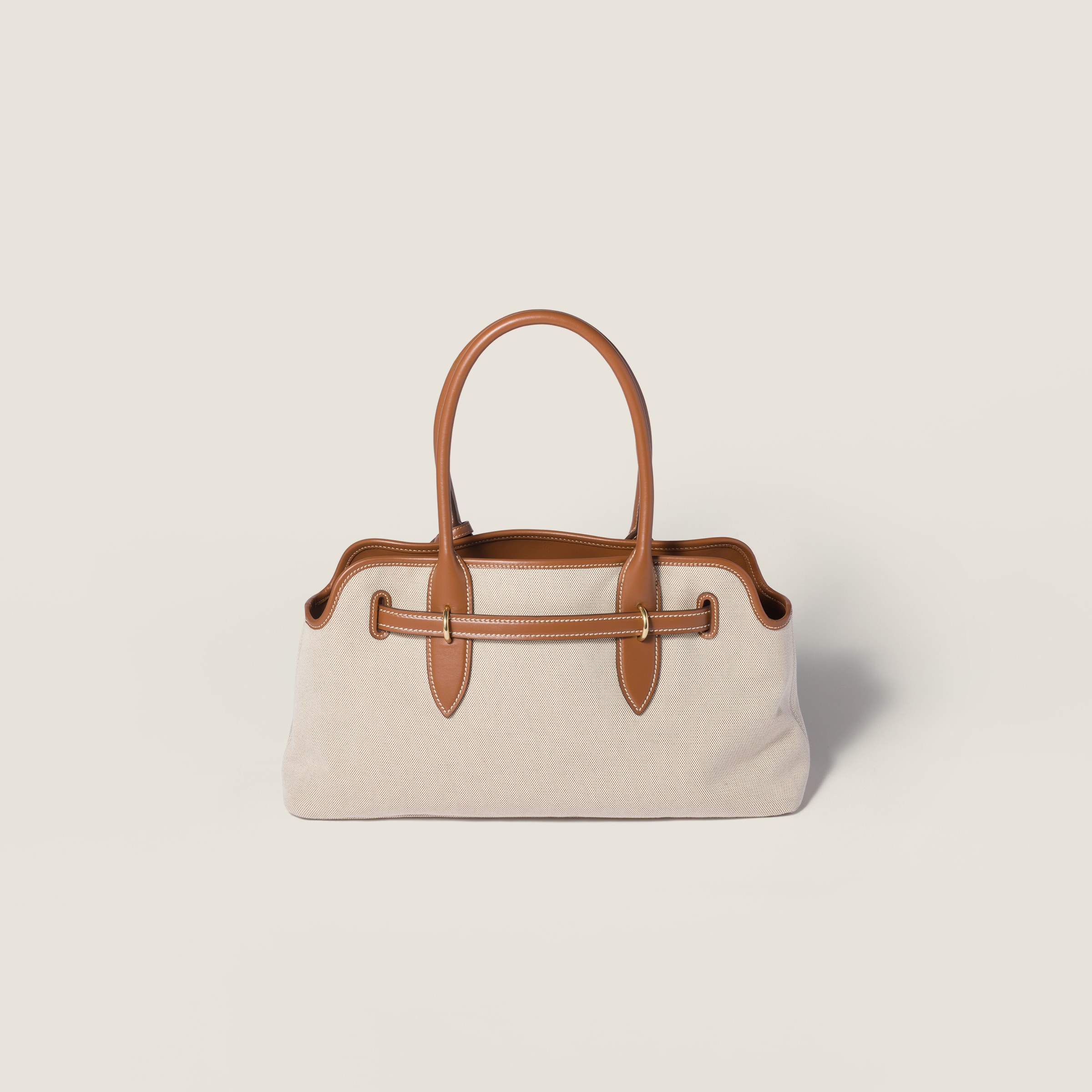 Beige/brandy Aventure Canvas And Leather Bag | Miu Miu - United States