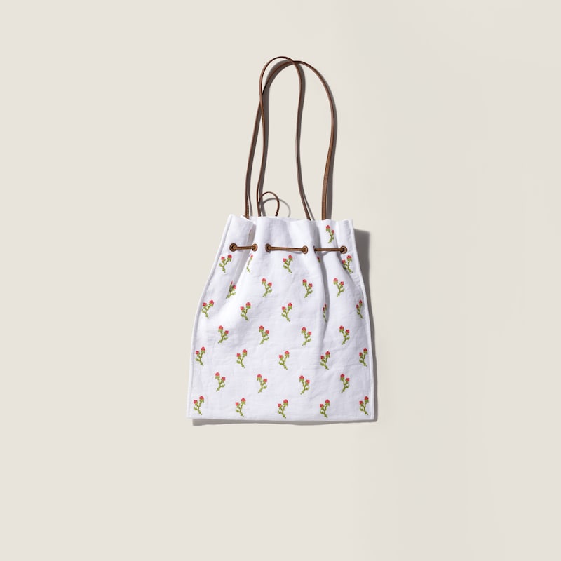 Embroidered linen tote bag