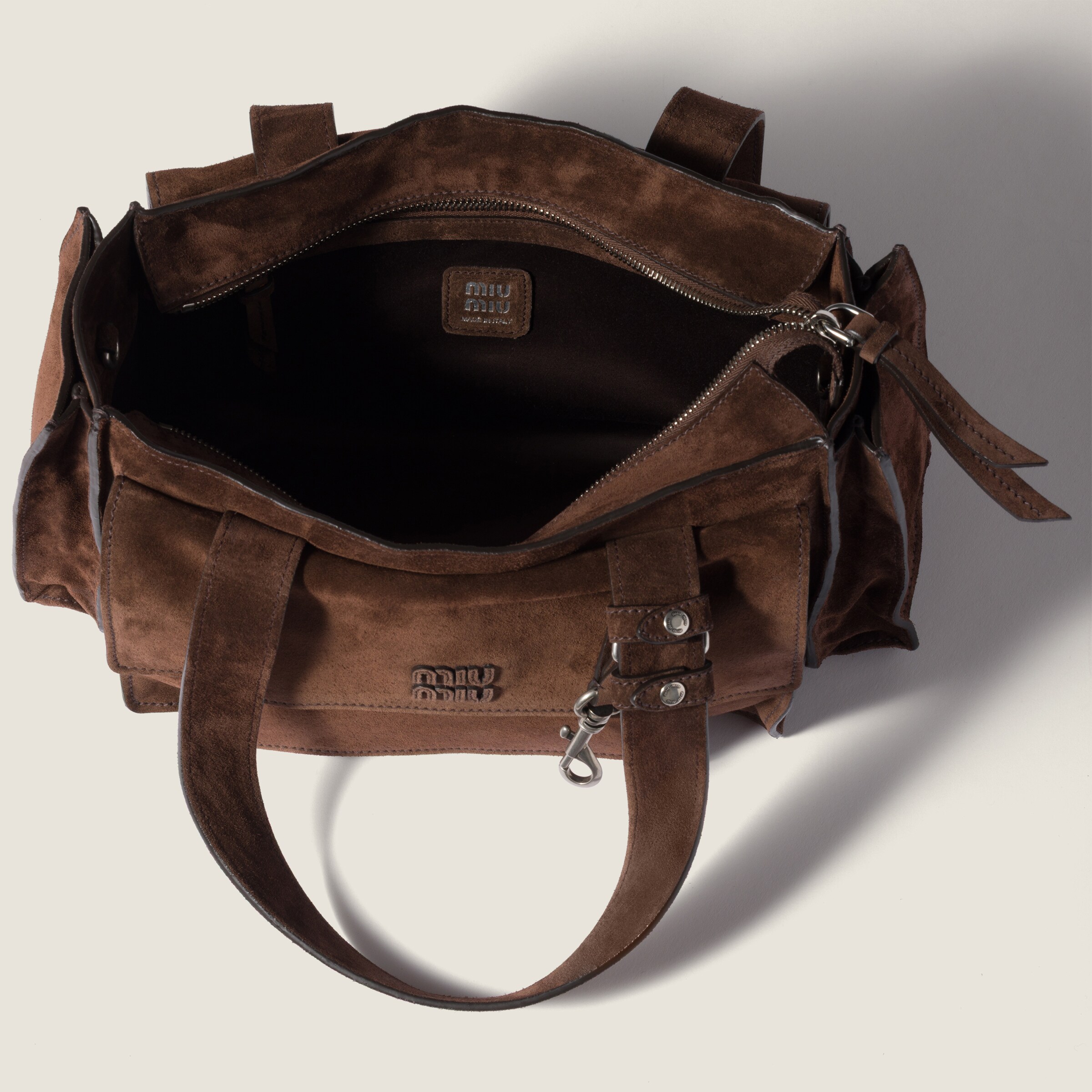 Dark Brown Utilitaire Suede Shopping Bag | Miu Miu - United States