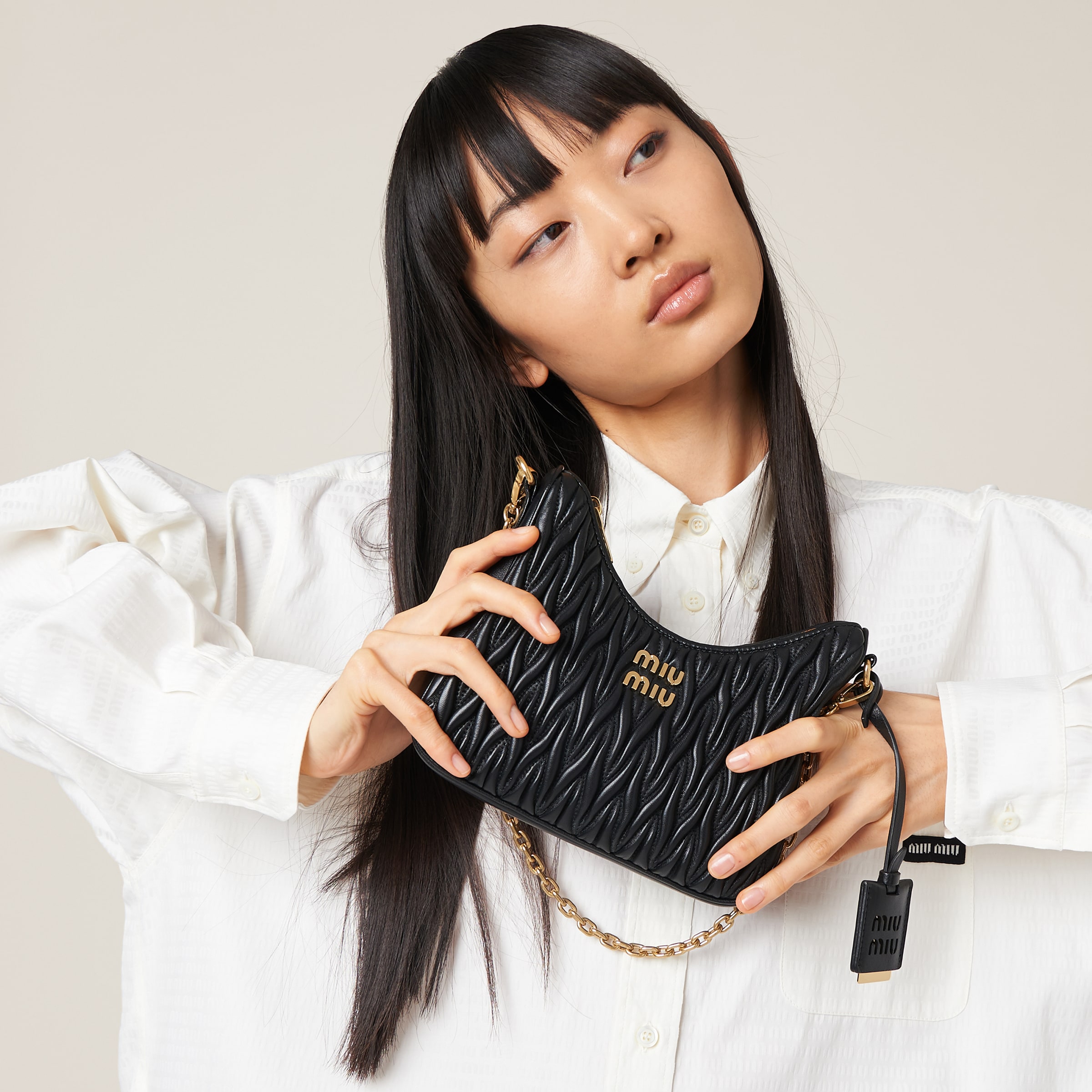Black Matelasse Nappa Leather Shoulder Bag Miu Miu