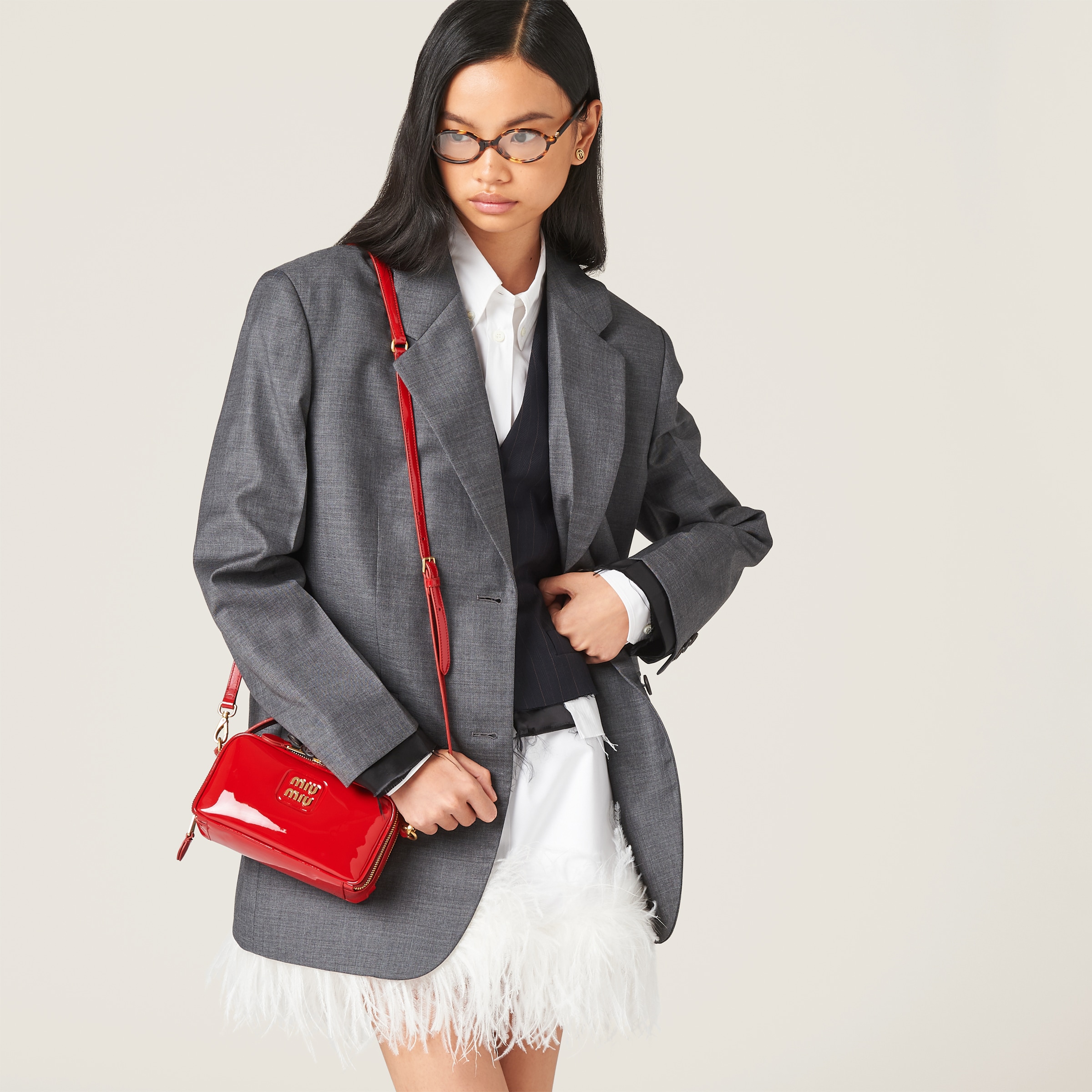 Miu miu shiny shop leather shoulder bag