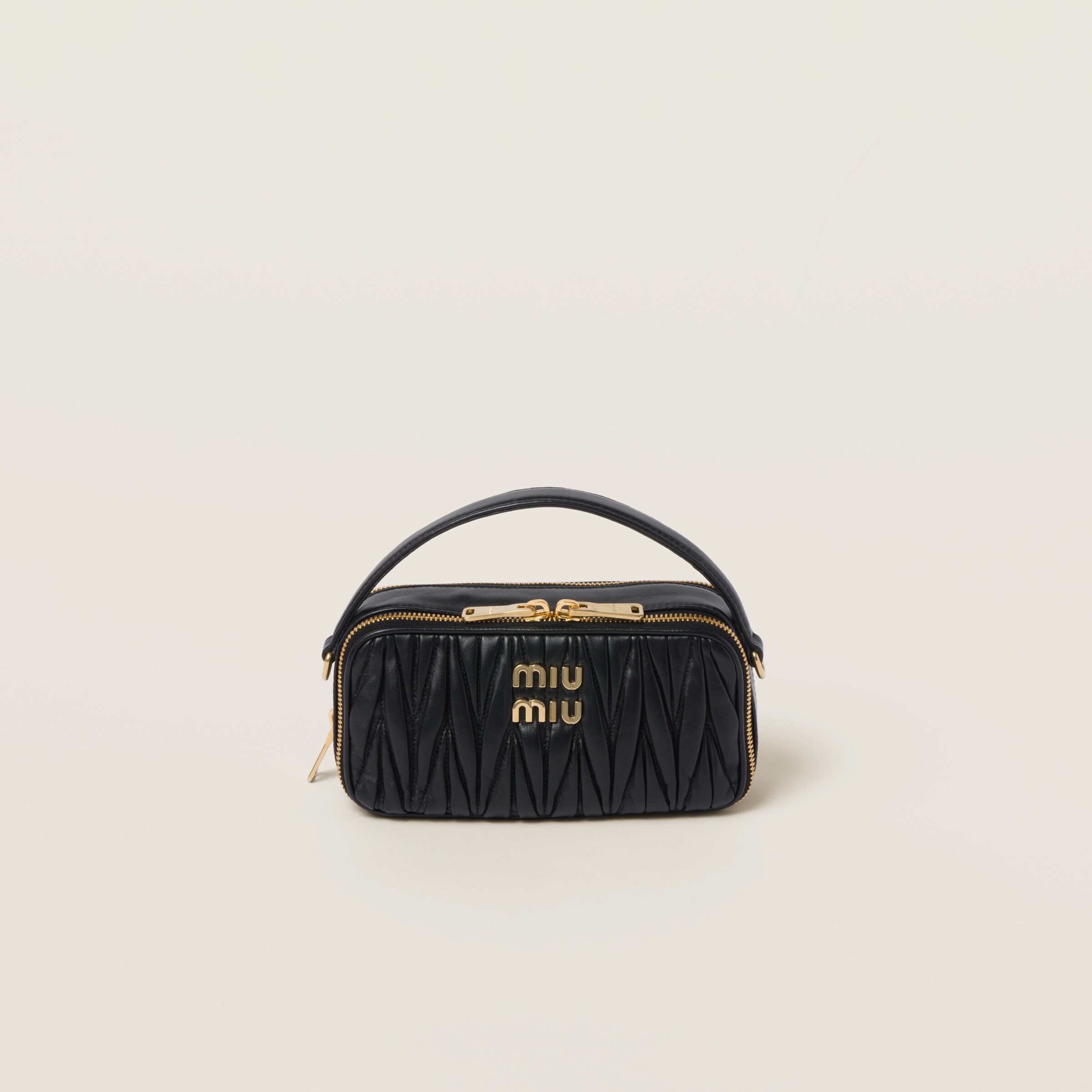 Miumiu Matelassé Nappa Leather Shoulder Bag In Black