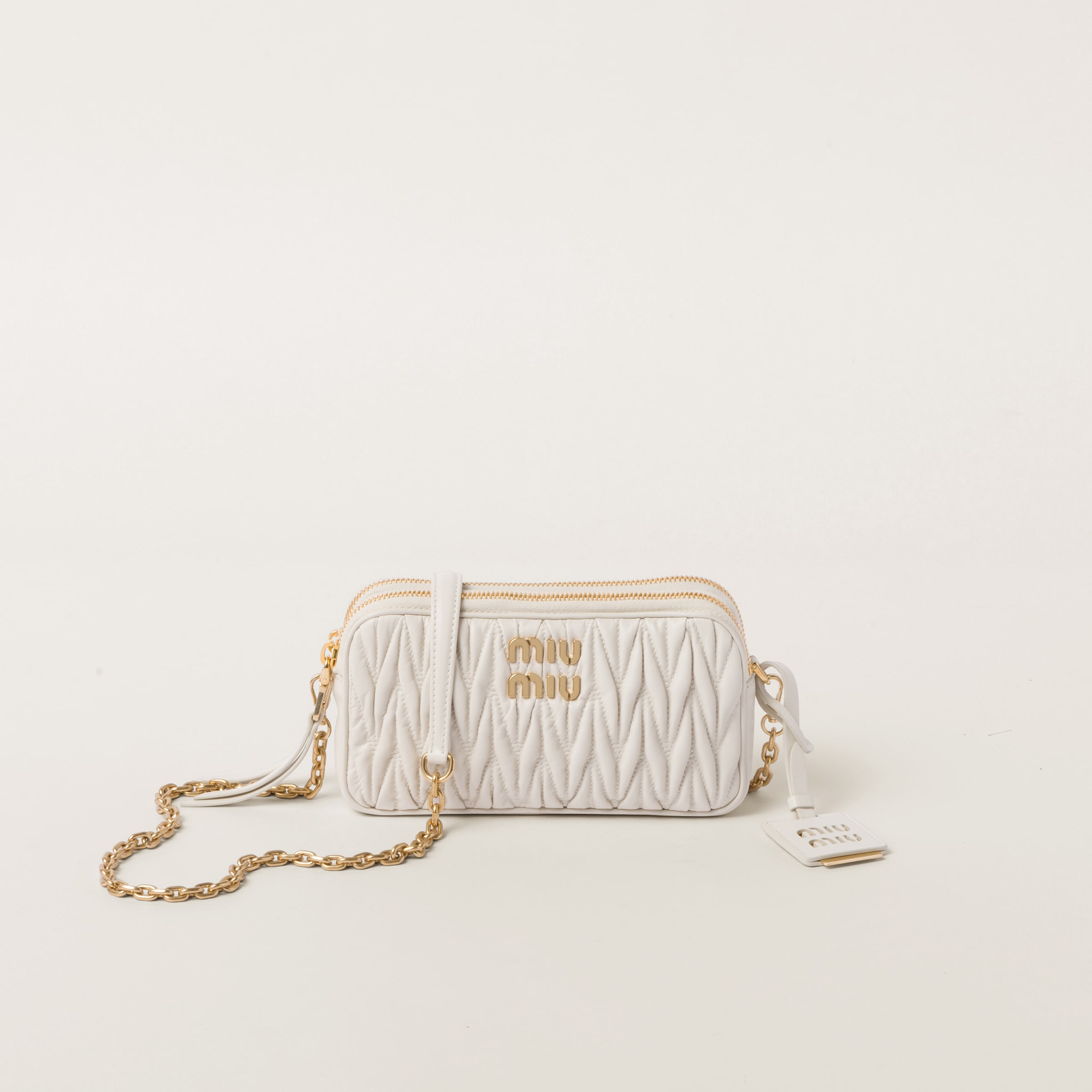 Matelassé leather mini shop bag miu miu