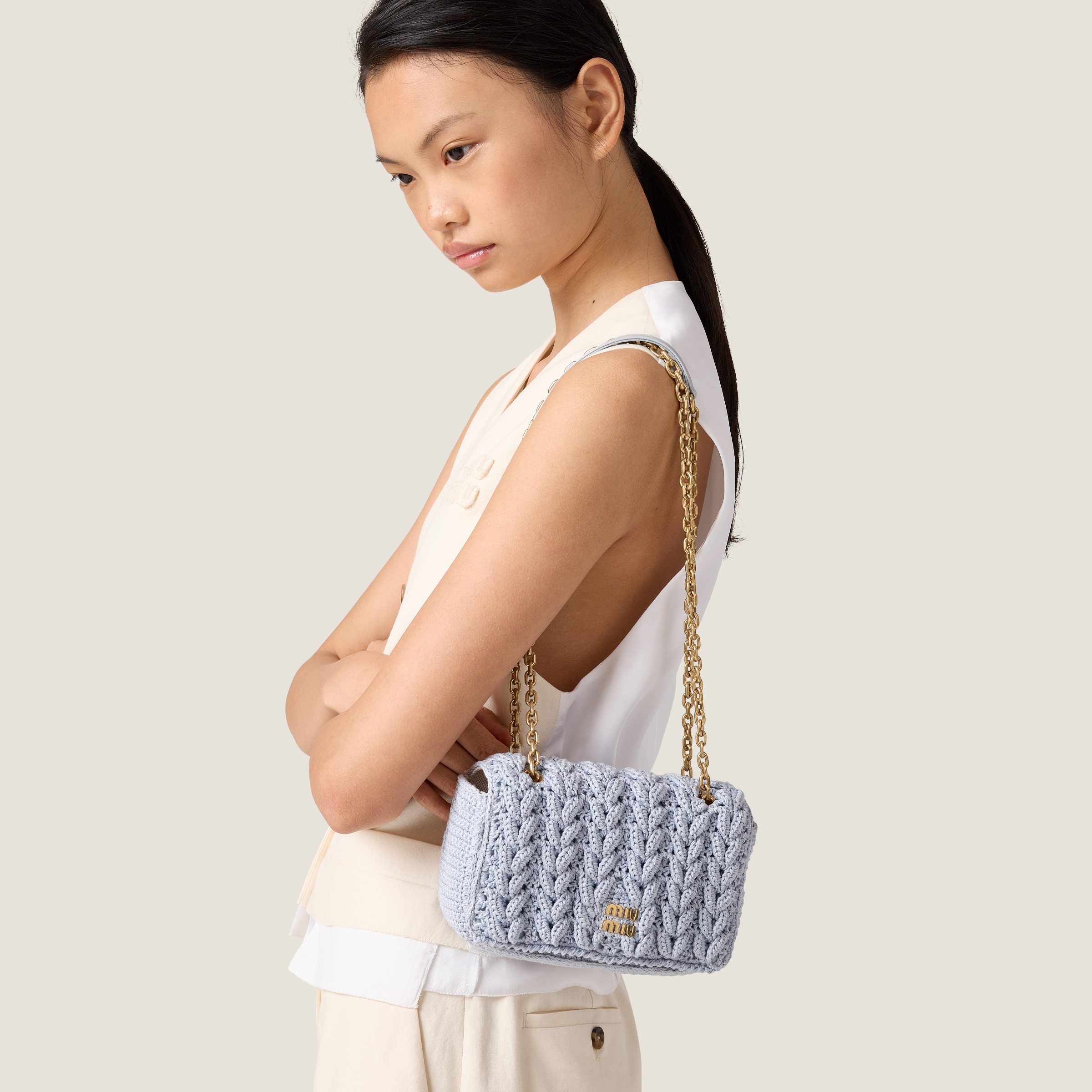 ★EMIS★ CABLE COTTON KNIT BAG CABLE COTTON KNIT BAG-NAVY - EMIS