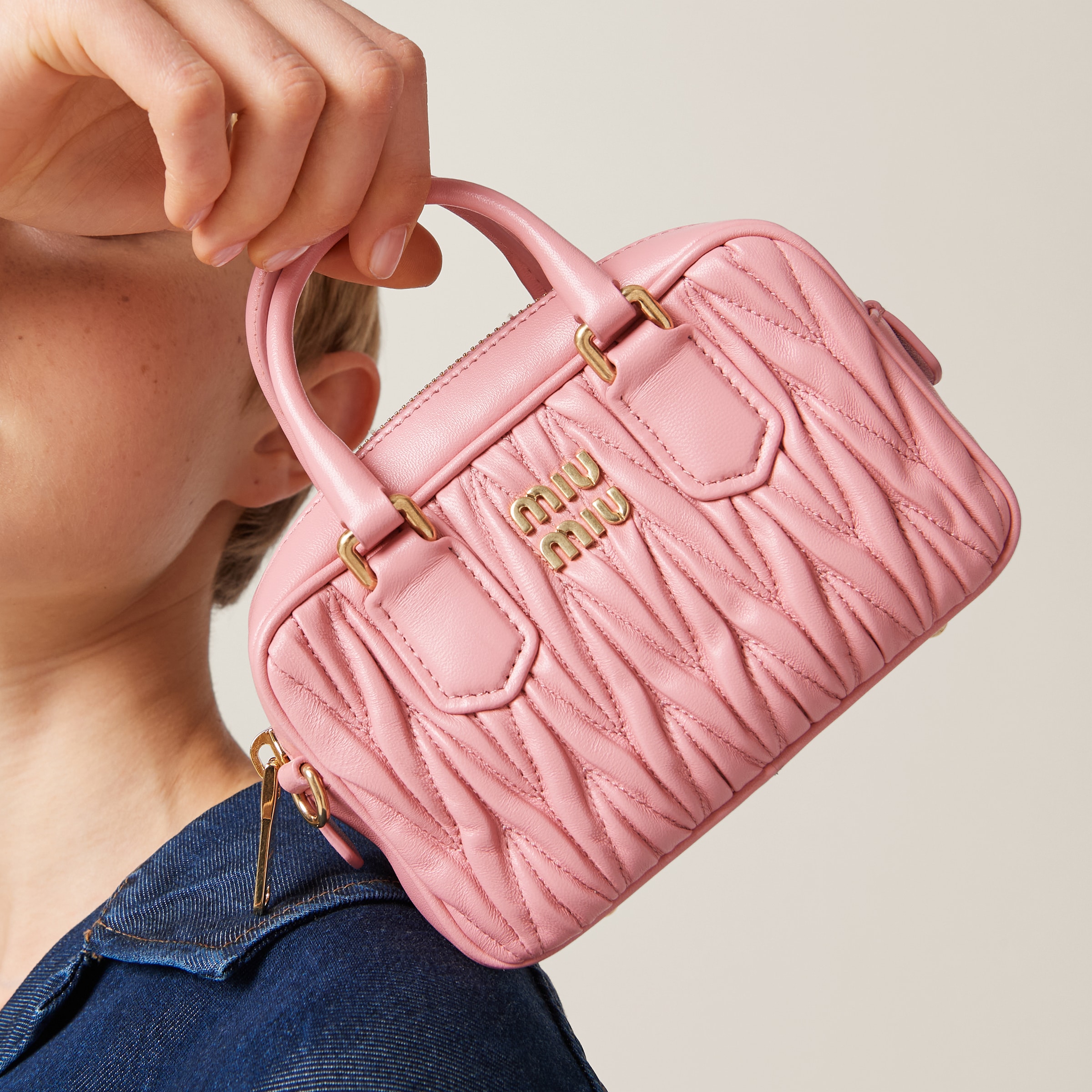 Petal Pink Arcadie Matelasse Nappa Leather Mini bag Miu Miu