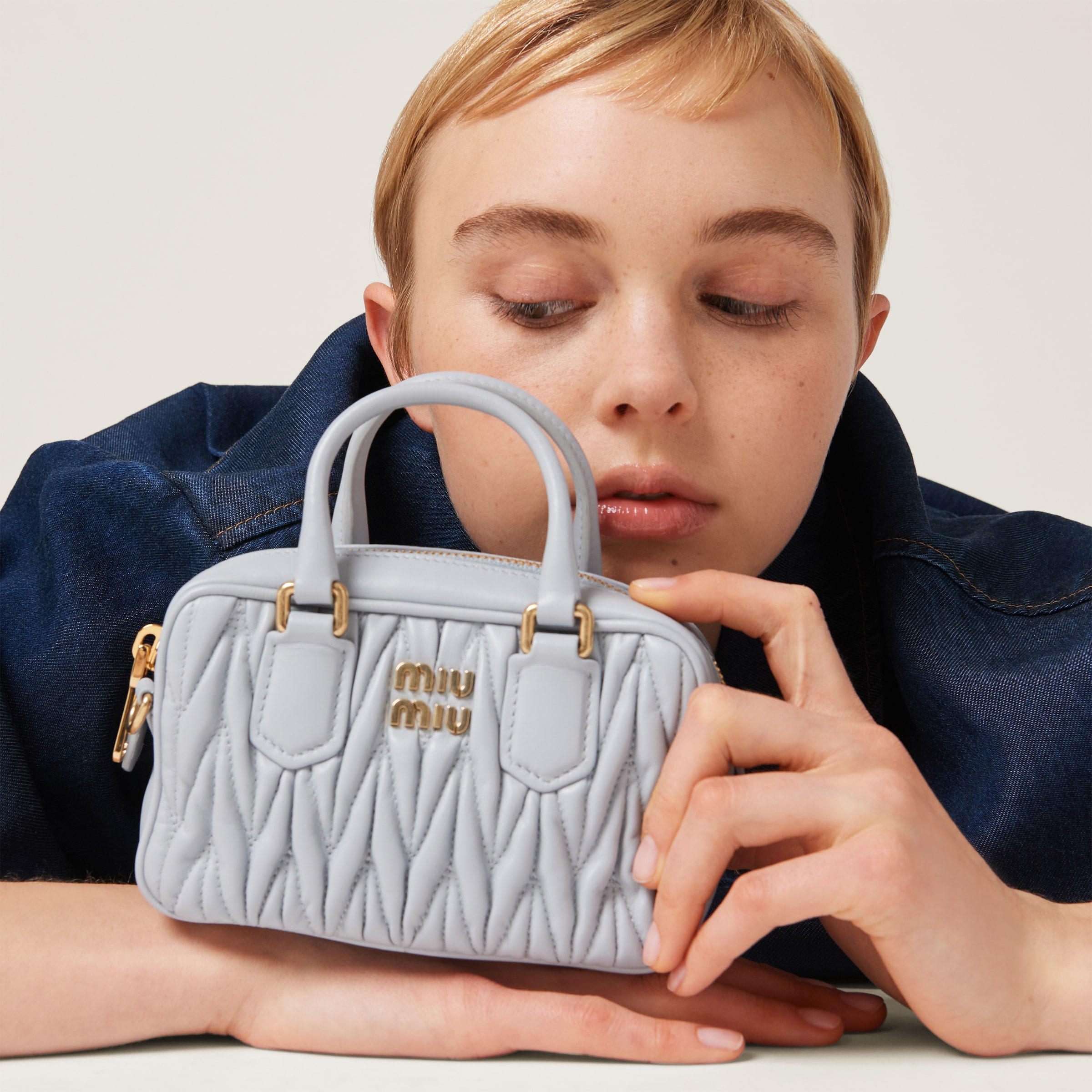 Cornflower Arcadie Matelasse Nappa Leather Micro bag Miu Miu