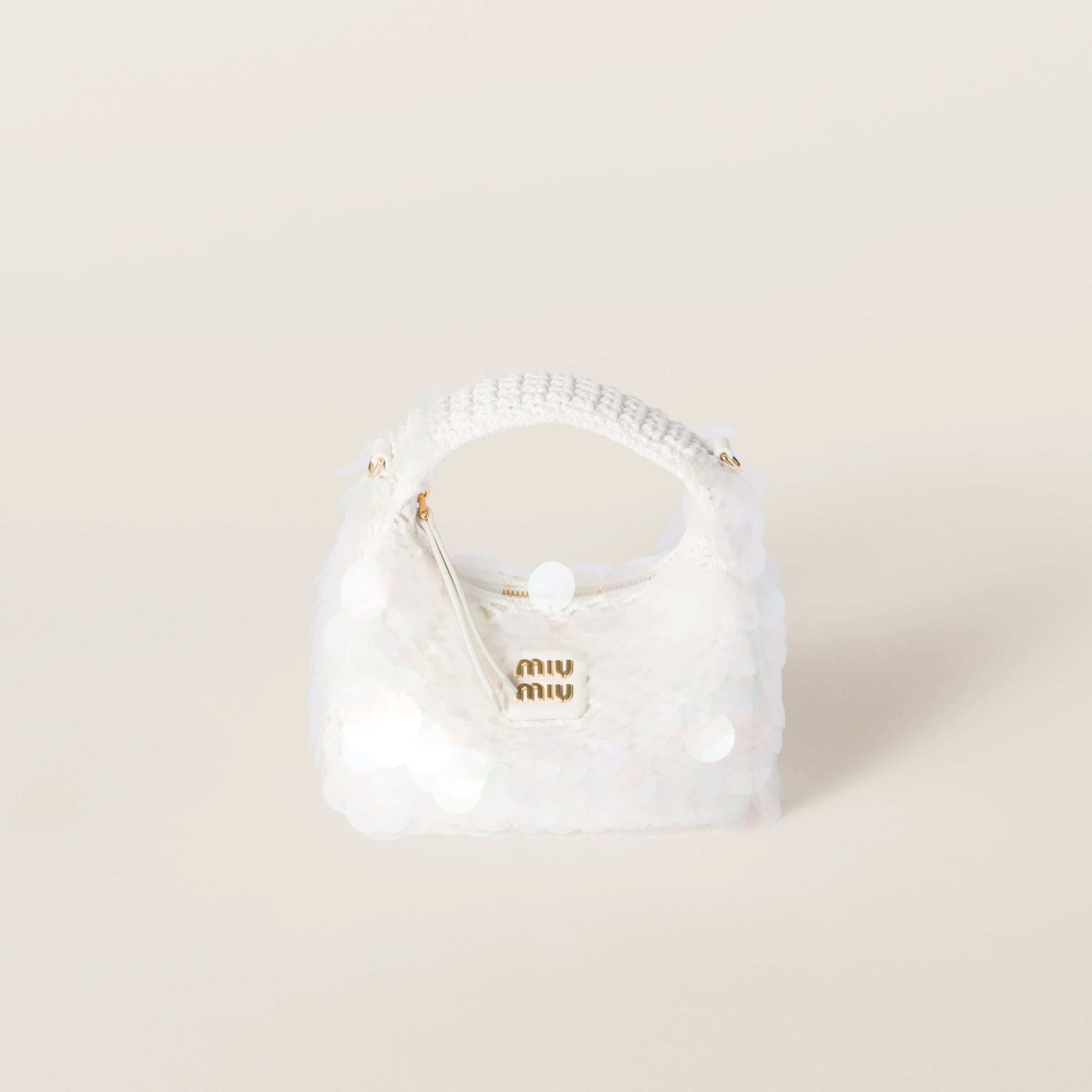 White Wander Sequined Crochet Mini bag Miu Miu