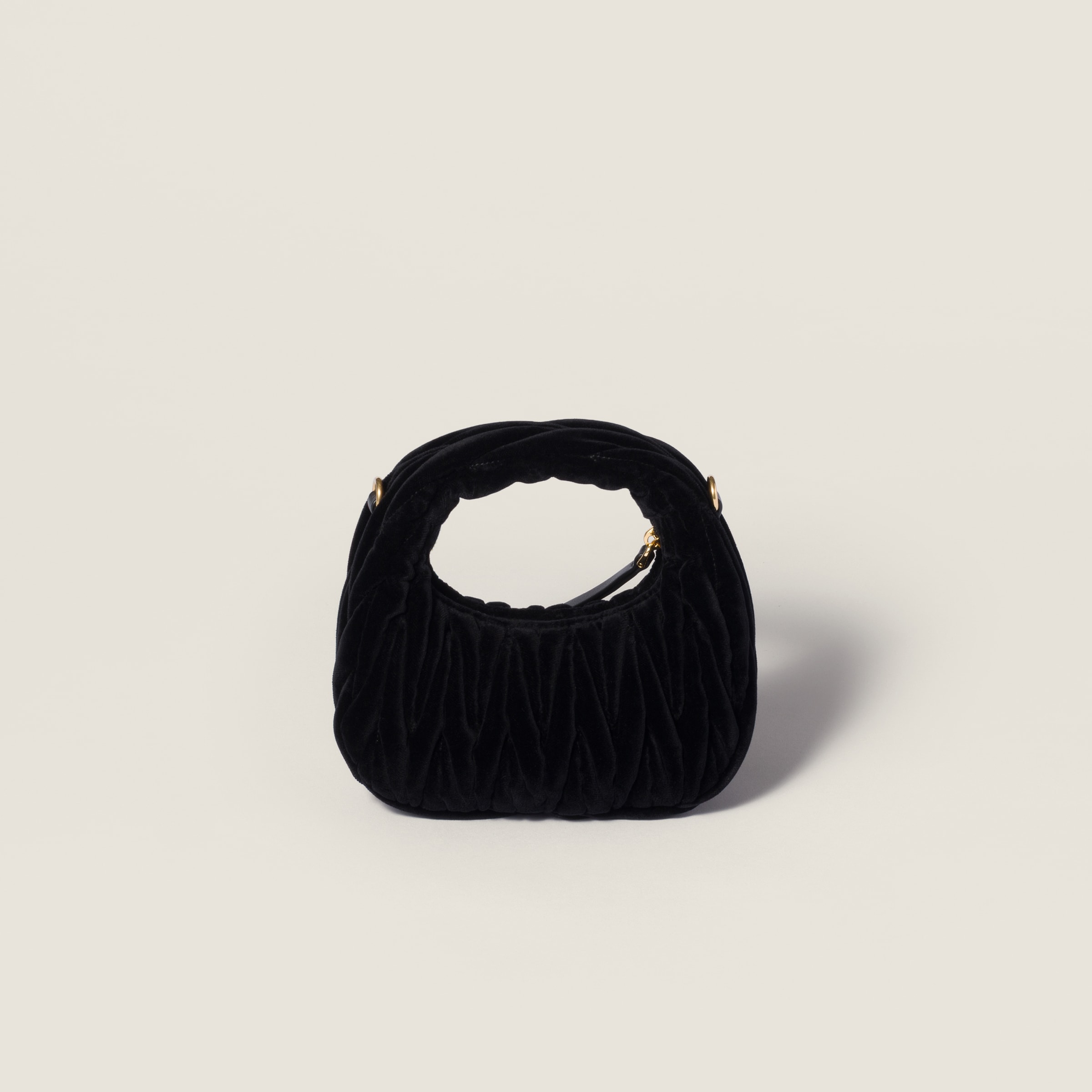 Miu Miu Wander Matelassé Velvet Mini-bag In Black