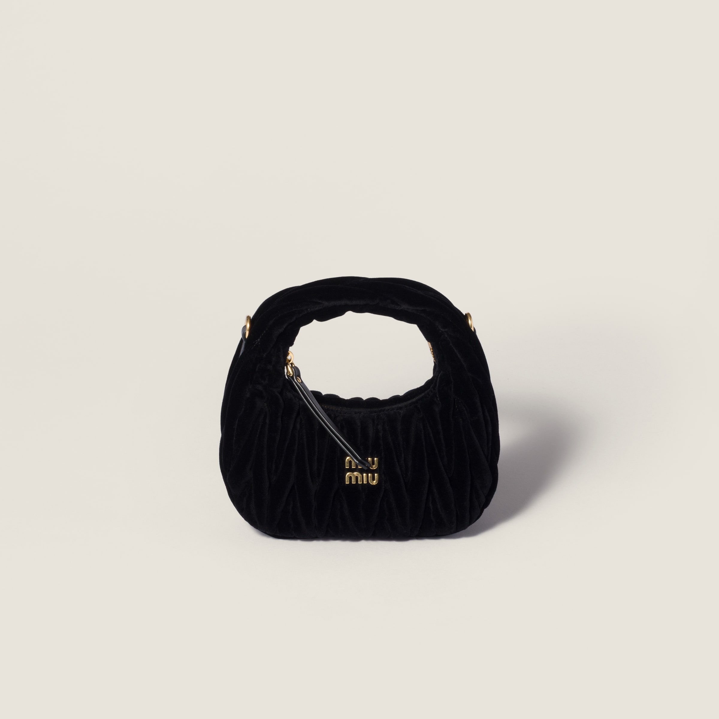 Miu Miu Wander Matelassé Velvet Mini-bag In Black