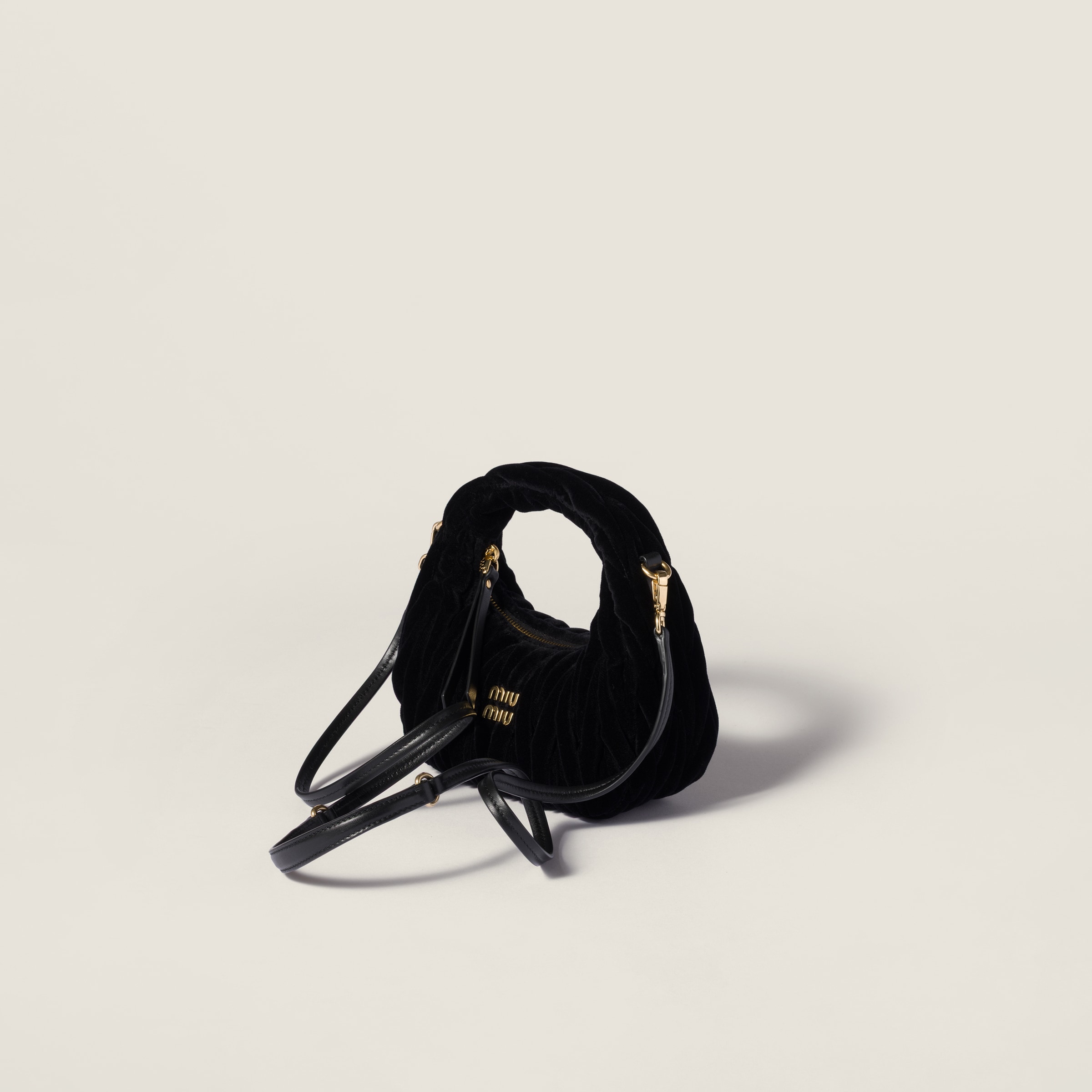 Miu Miu Wander Matelassé Velvet Mini-bag In Black