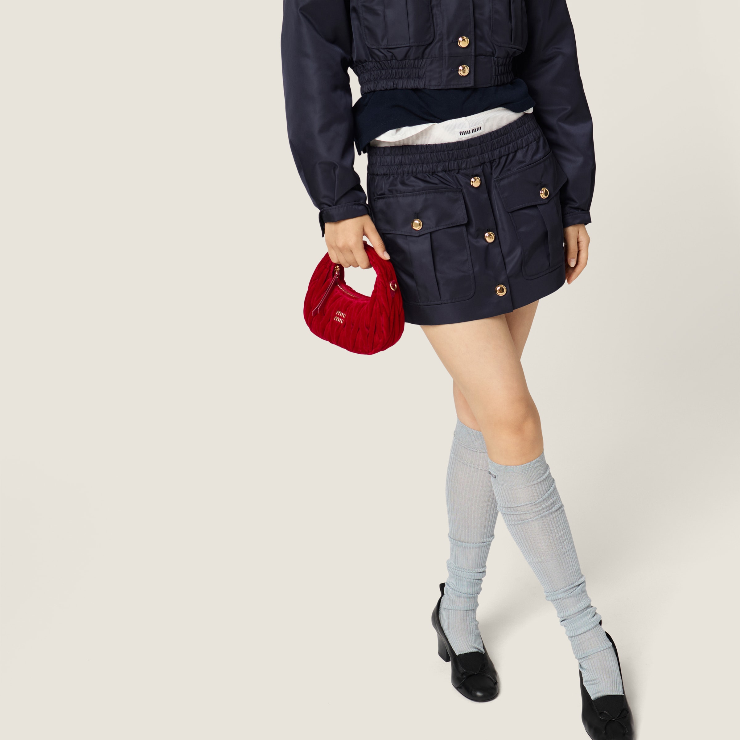 Miu Miu Wander Matelassé Velvet Mini-bag In Red