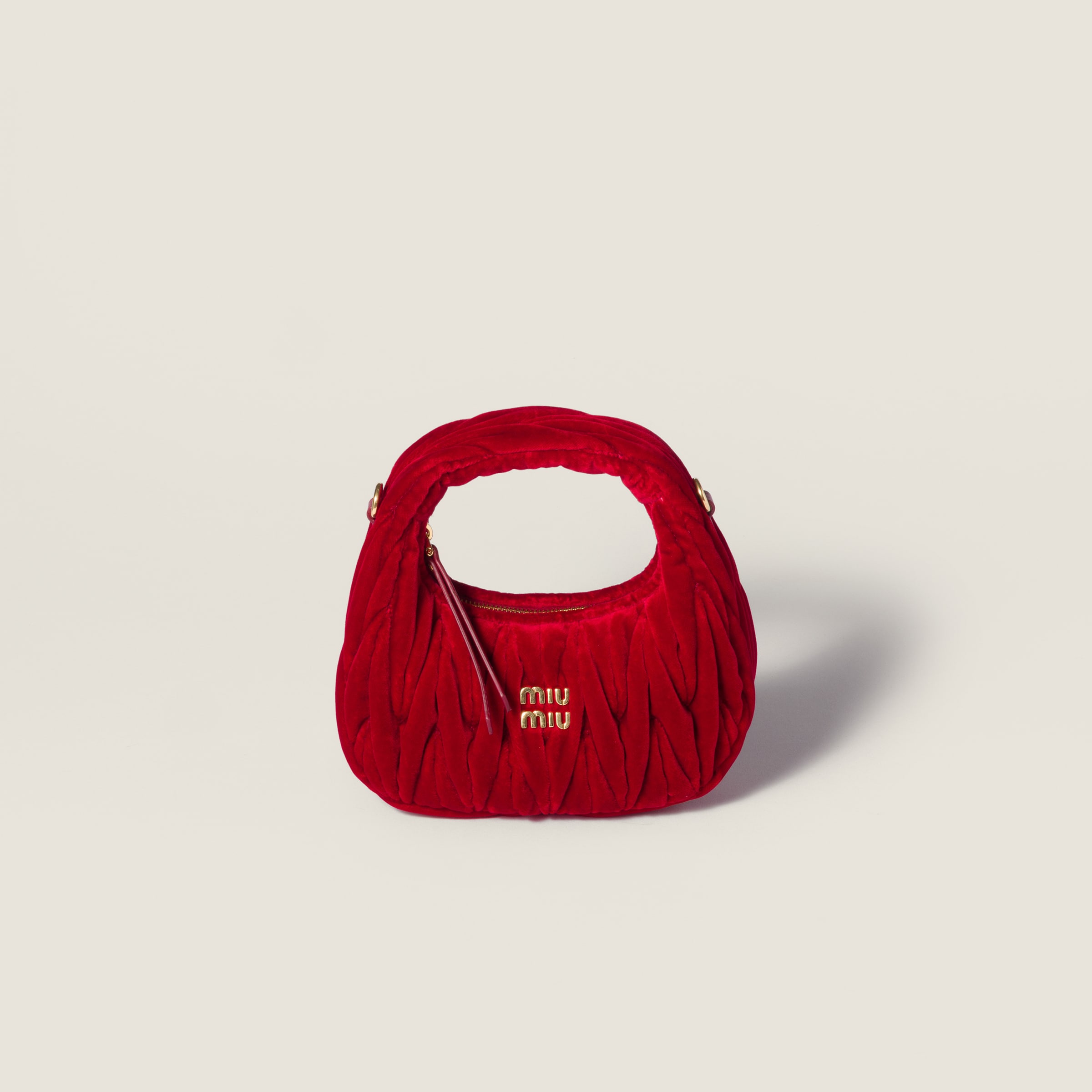 Miu Miu Wander Matelassé Velvet Mini-bag In Red