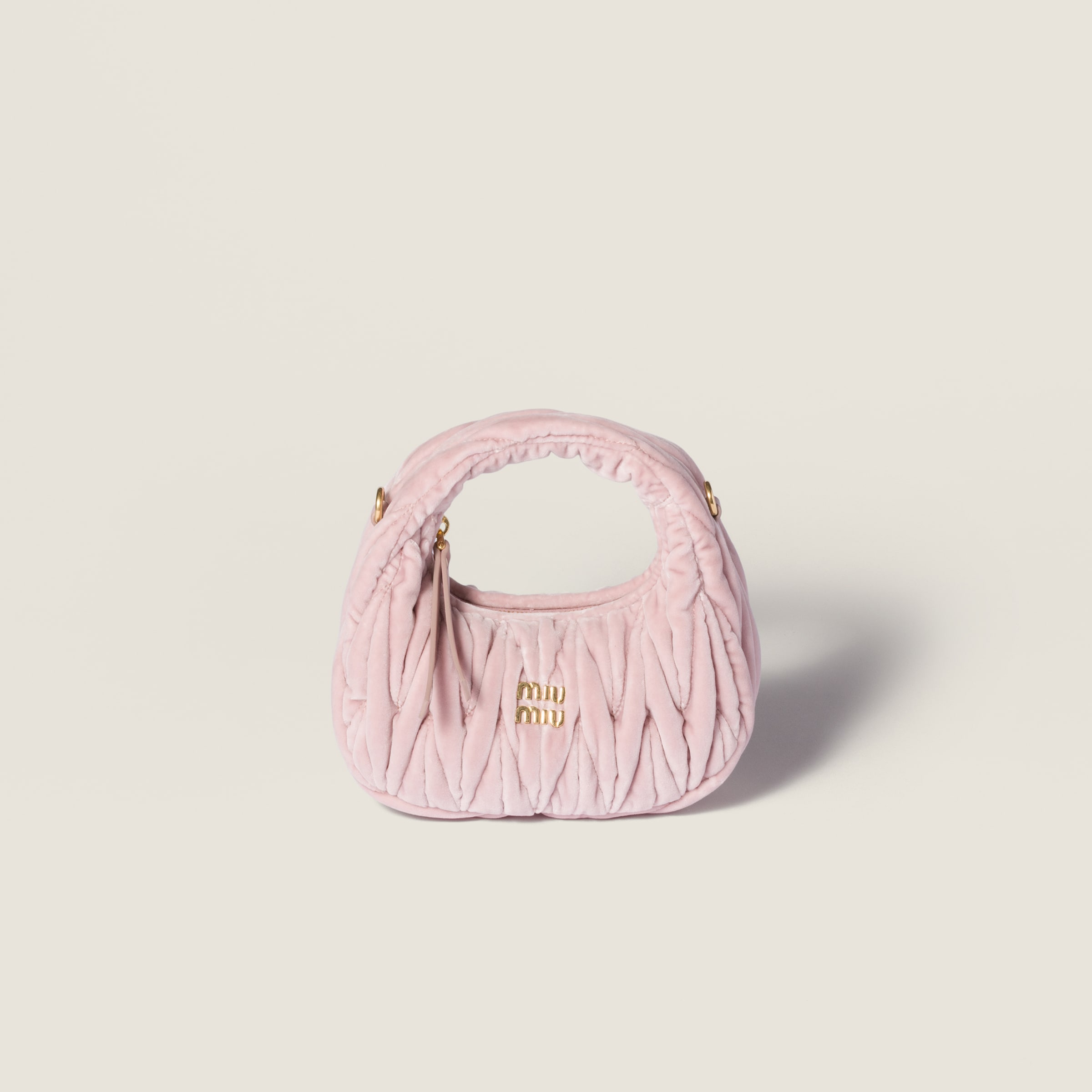 Miu Miu Wander Matelassé Velvet Mini-bag In Pink