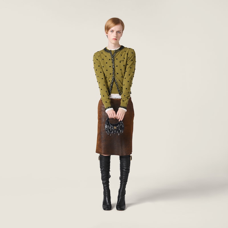 Wander satin mini-bag with crystal and sequin fringe