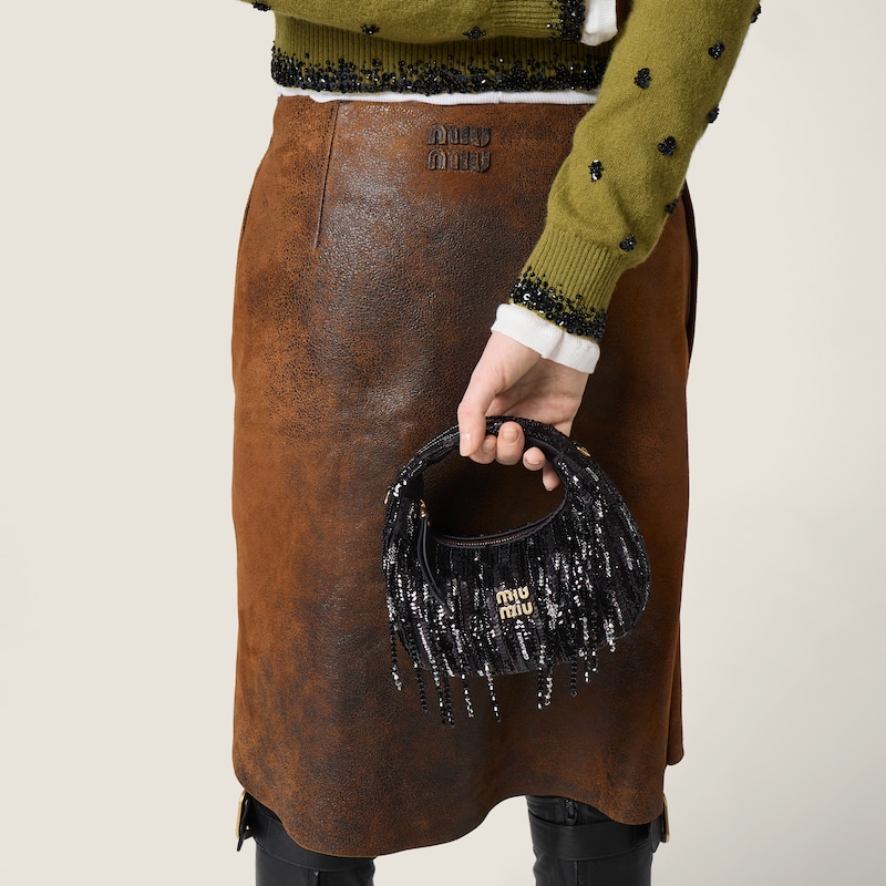 Wander satin mini-bag with crystal and sequin fringe