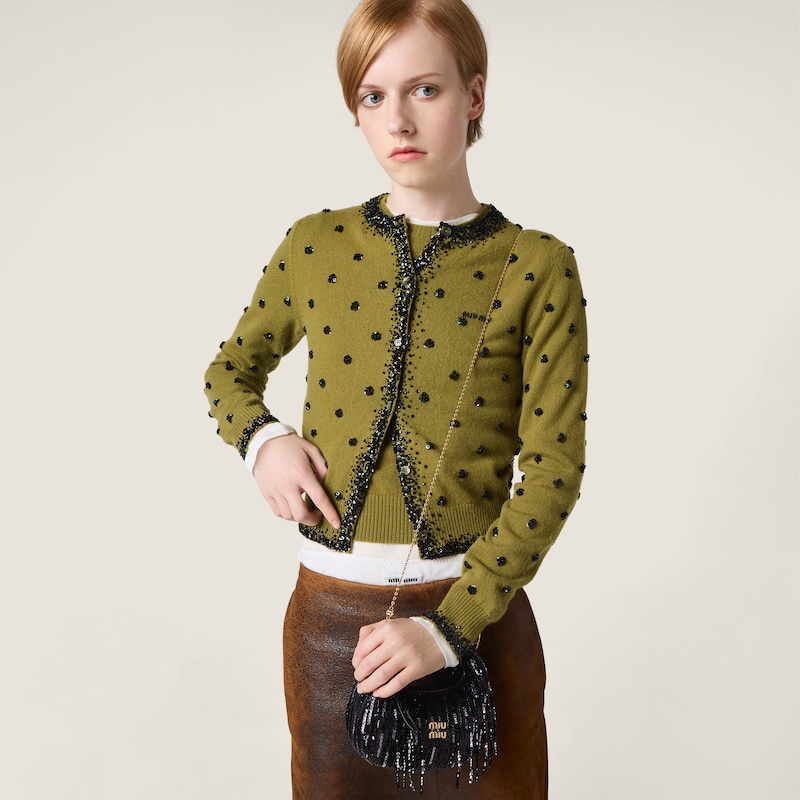 Wander satin mini-bag with crystal and sequin fringe