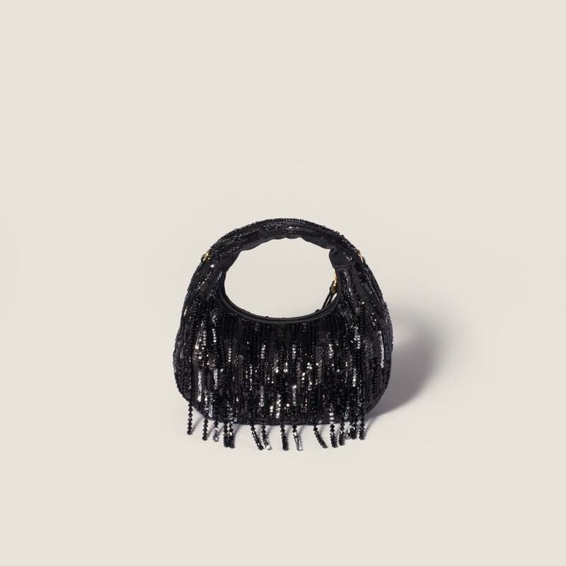 Wander satin mini-bag with crystal and sequin fringe