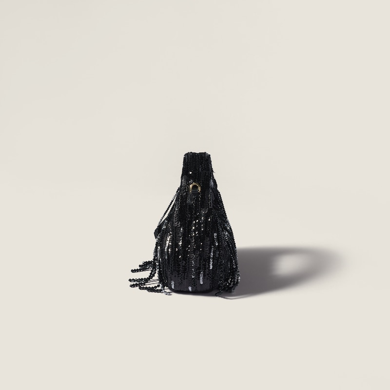 Wander satin mini-bag with crystal and sequin fringe